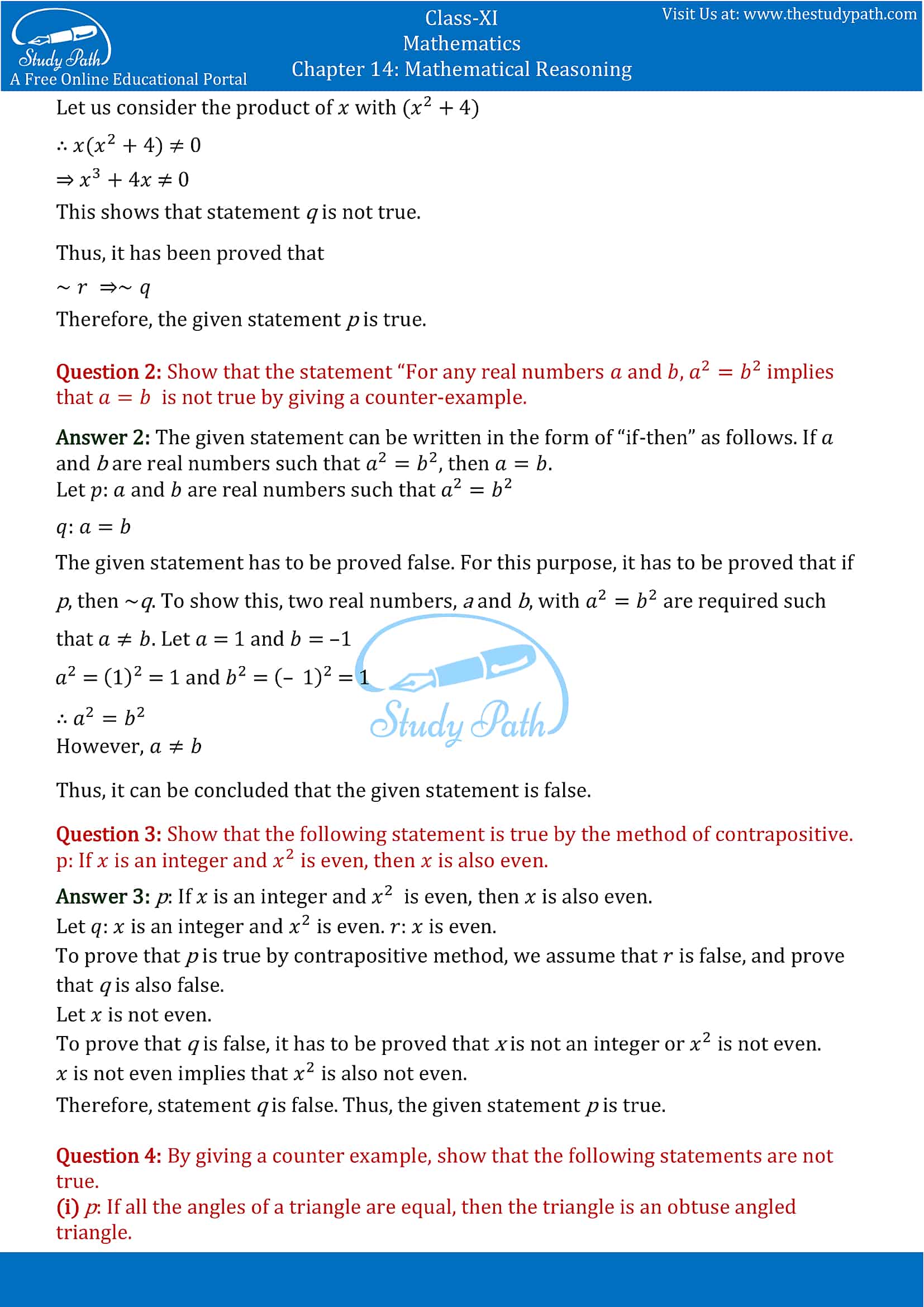 NCERT Solutions for Class 11 Maths Chapter 14 Mathematical Reasoning Part 10