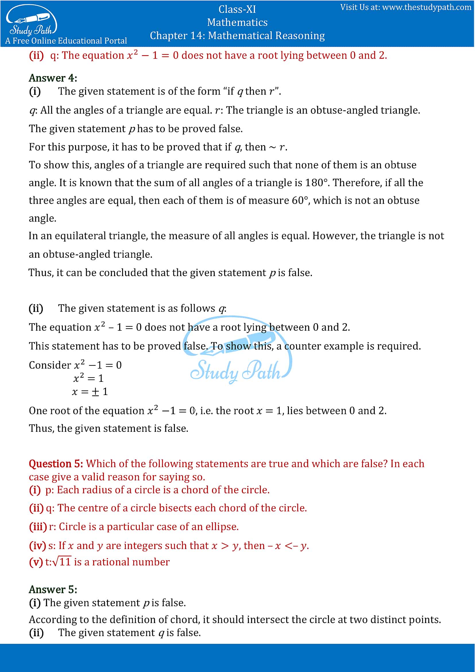 NCERT Solutions for Class 11 Maths Chapter 14 Mathematical Reasoning Part 11