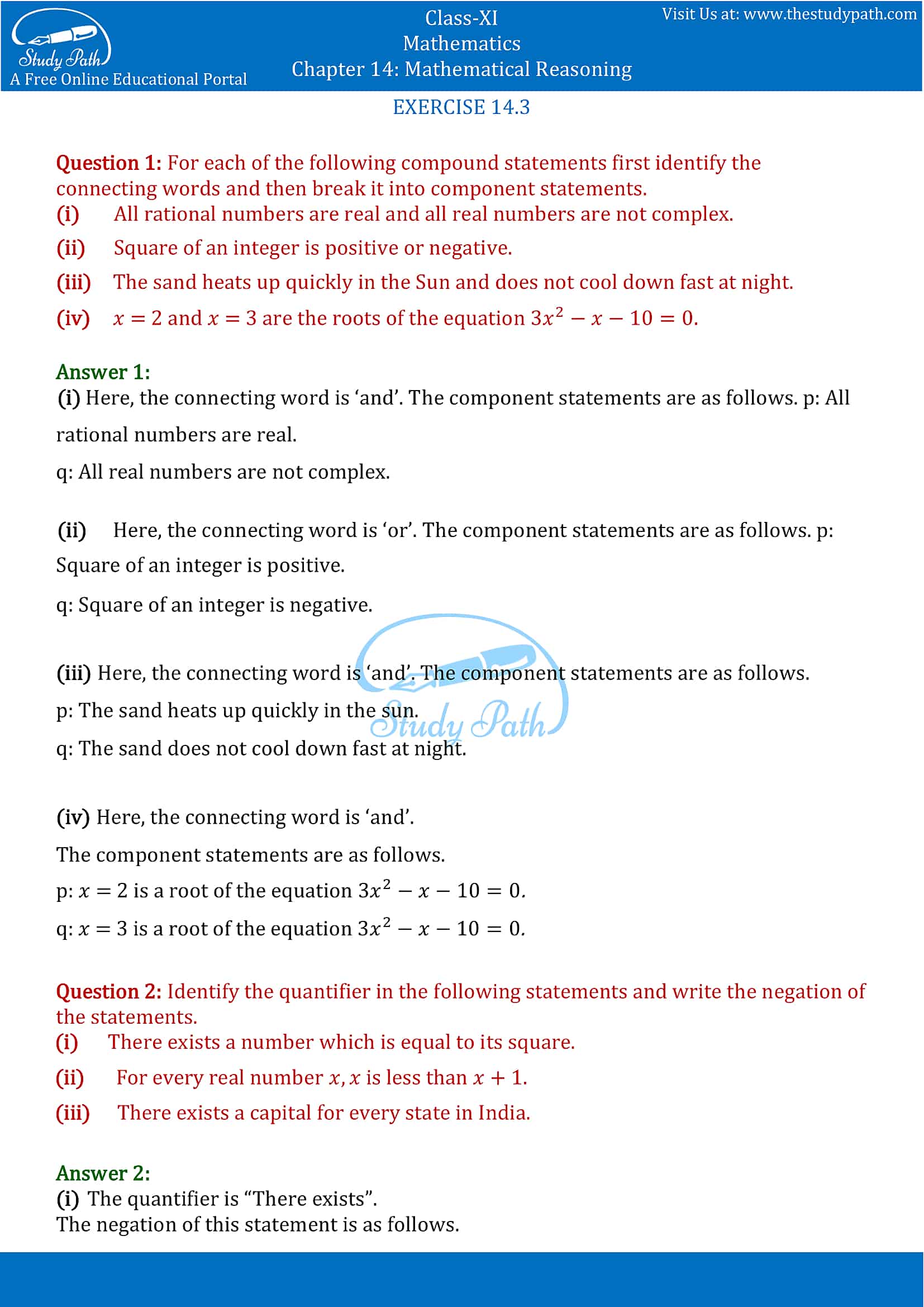 NCERT Solutions for Class 11 Maths Chapter 14 Mathematical Reasoning Part 5