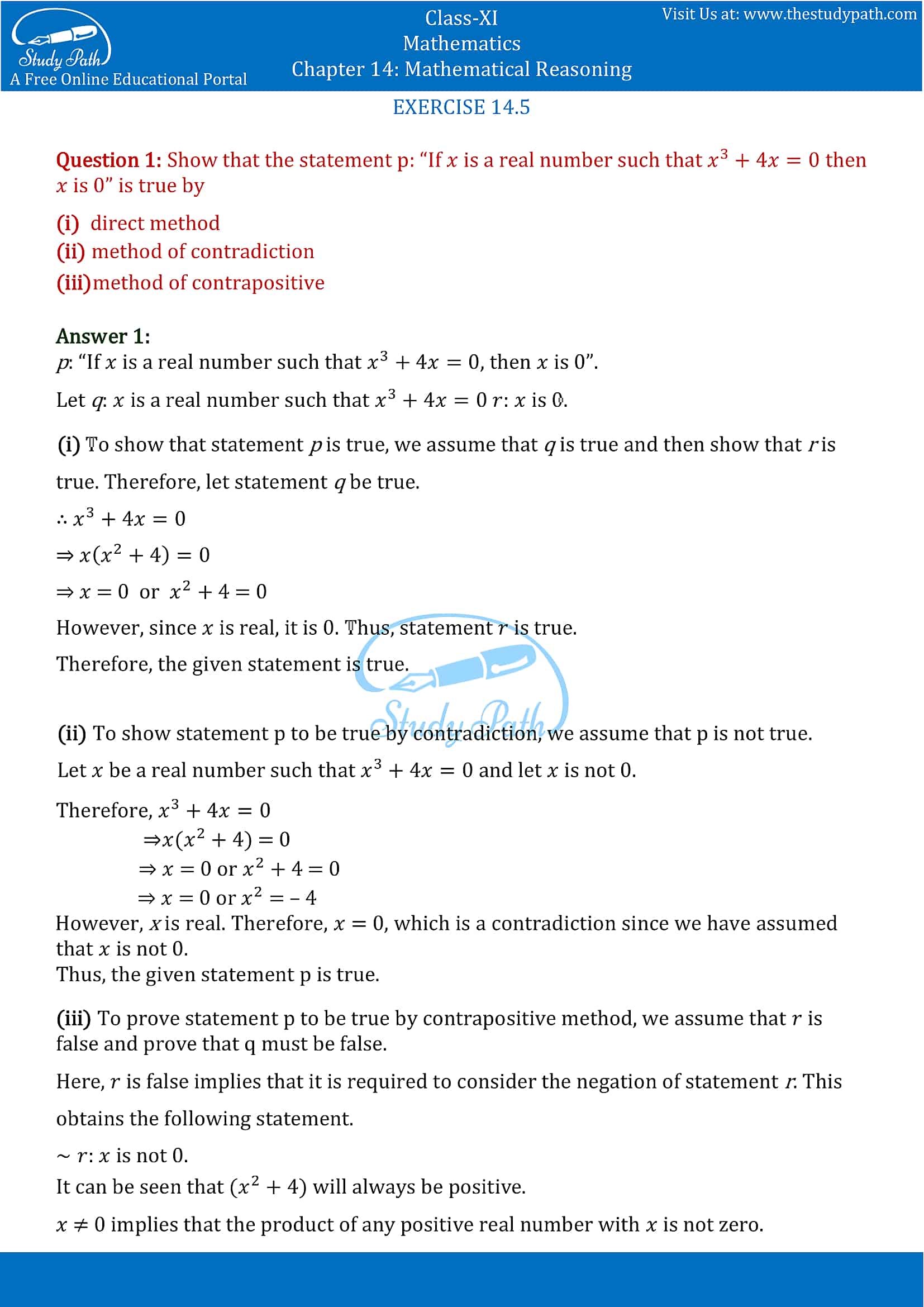 NCERT Solutions for Class 11 Maths Chapter 14 Mathematical Reasoning Part 9