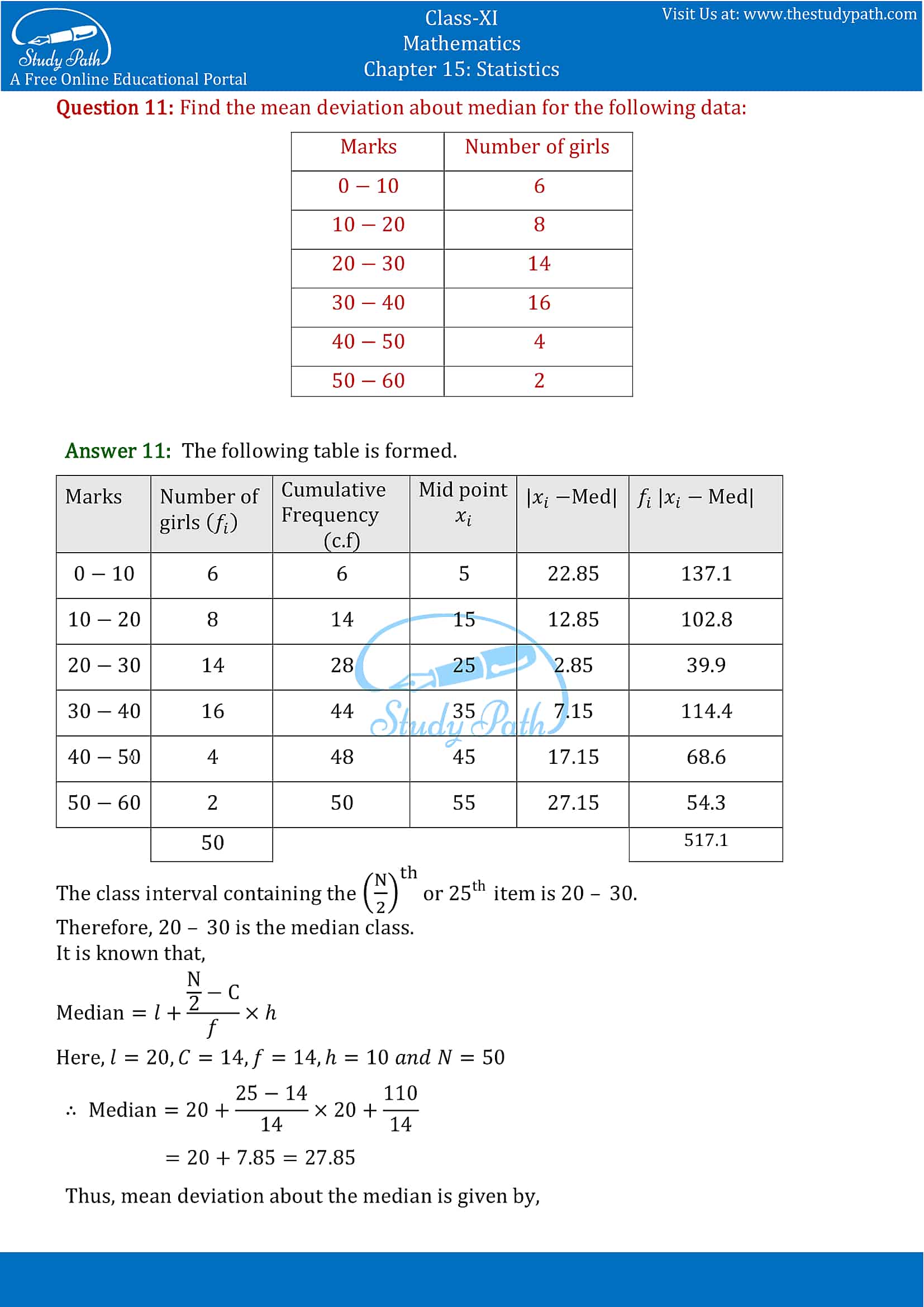NCERT Solutions for Class 11 Maths chapter 15 Statistics Exercise 15.1 part-9