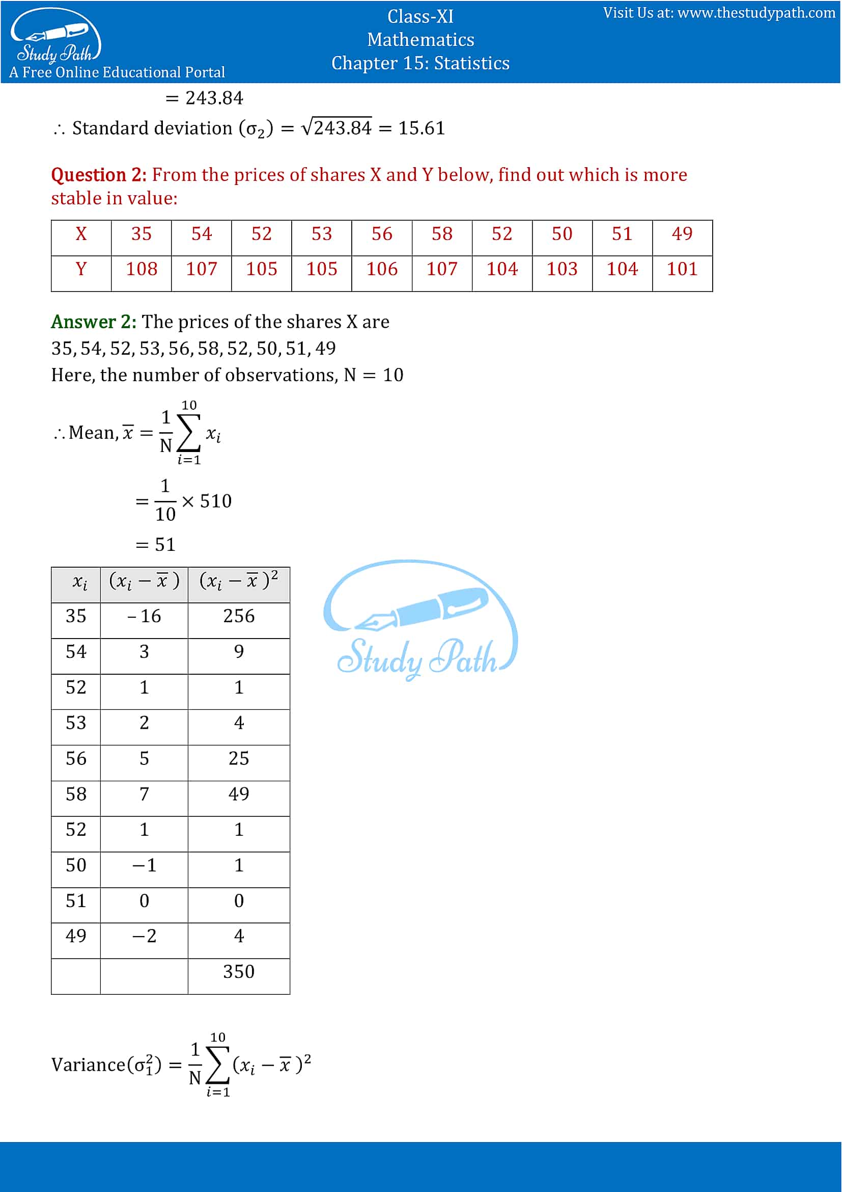 NCERT Solutions for Class 11 Maths chapter 15 Statistics Exercise 15.3 part-3