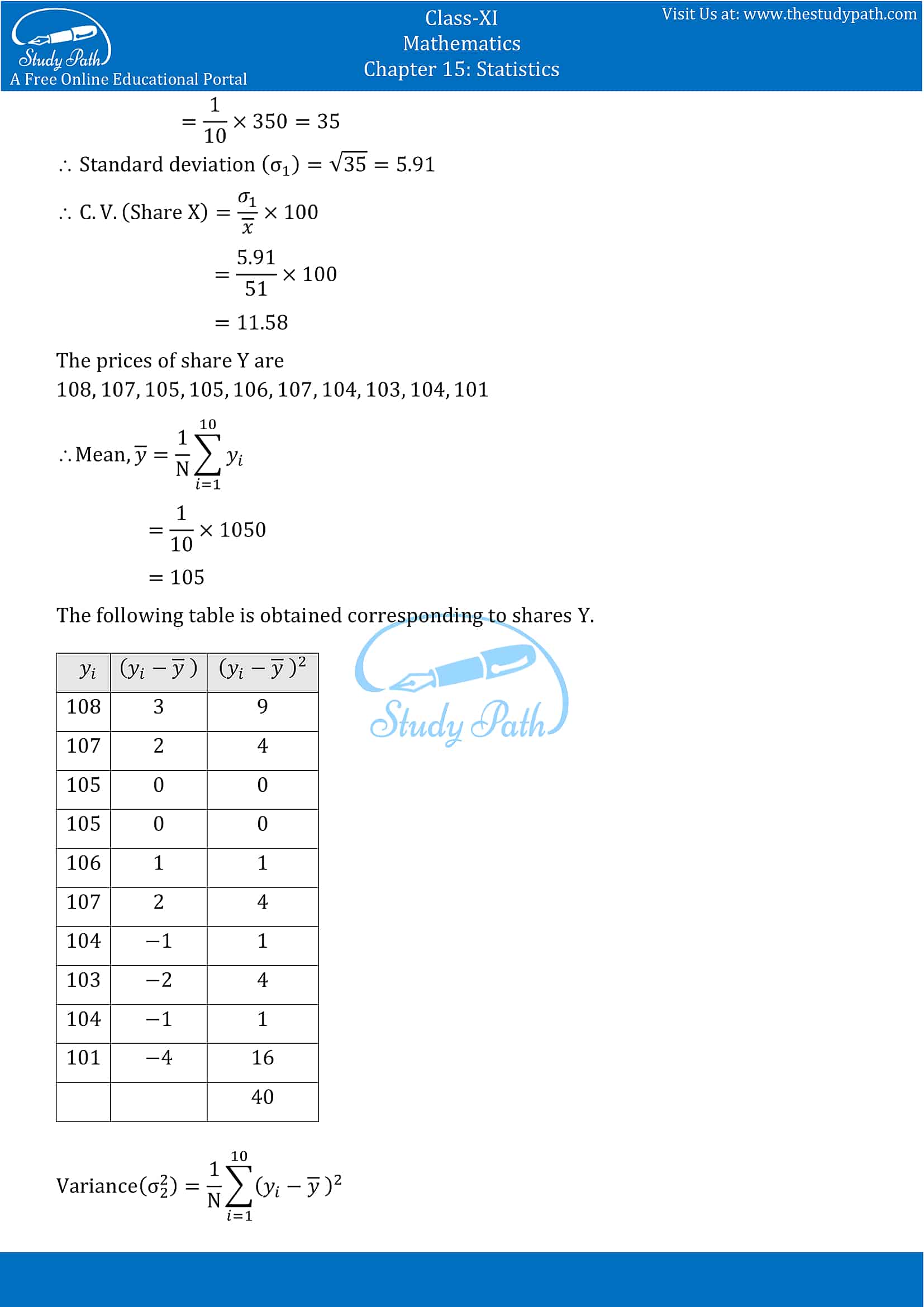 NCERT Solutions for Class 11 Maths chapter 15 Statistics Exercise 15.3 part-4