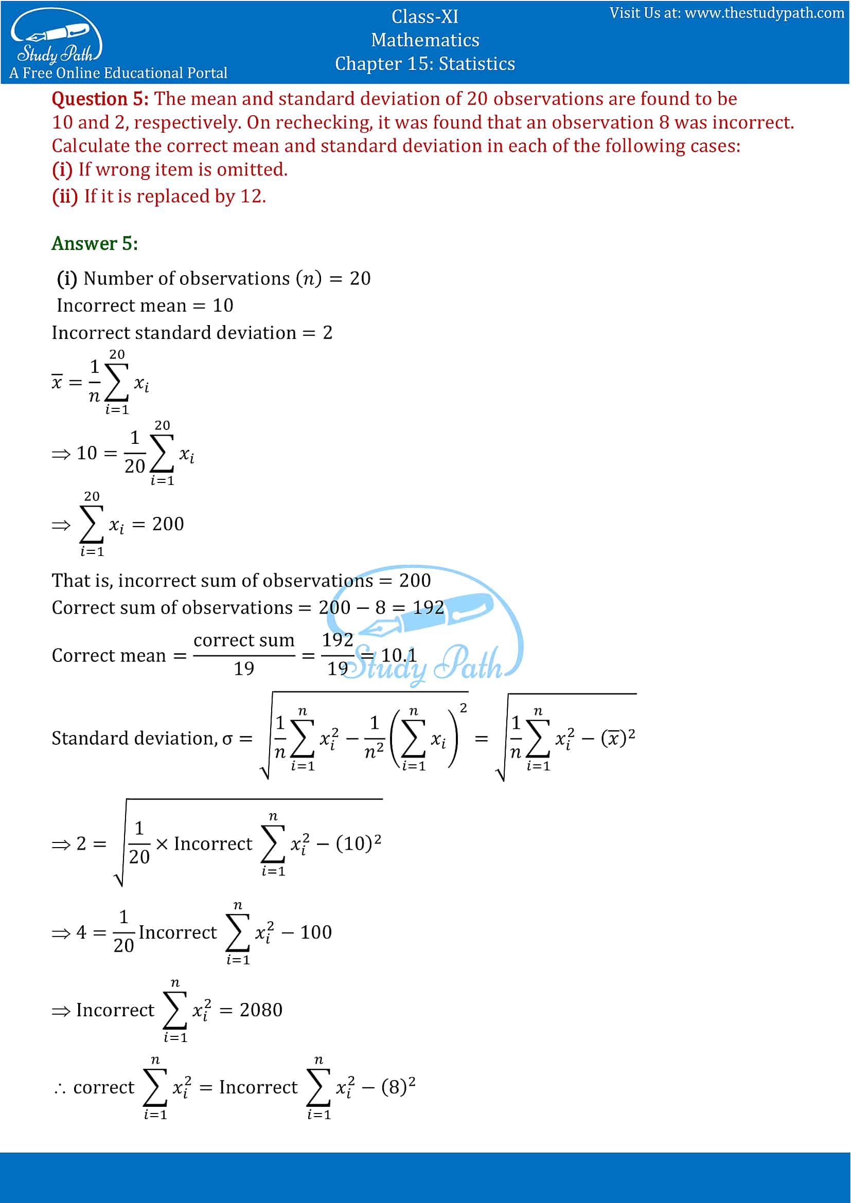 NCERT Solutions for Class 11 Maths chapter 15 Statistics Miscellaneous Exercise part-5