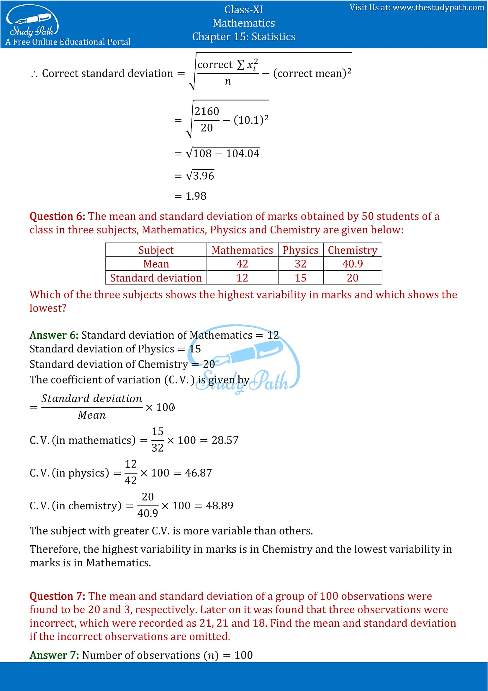 NCERT Solutions for Class 11 Maths chapter 15 Statistics Miscellaneous Exercise part-7