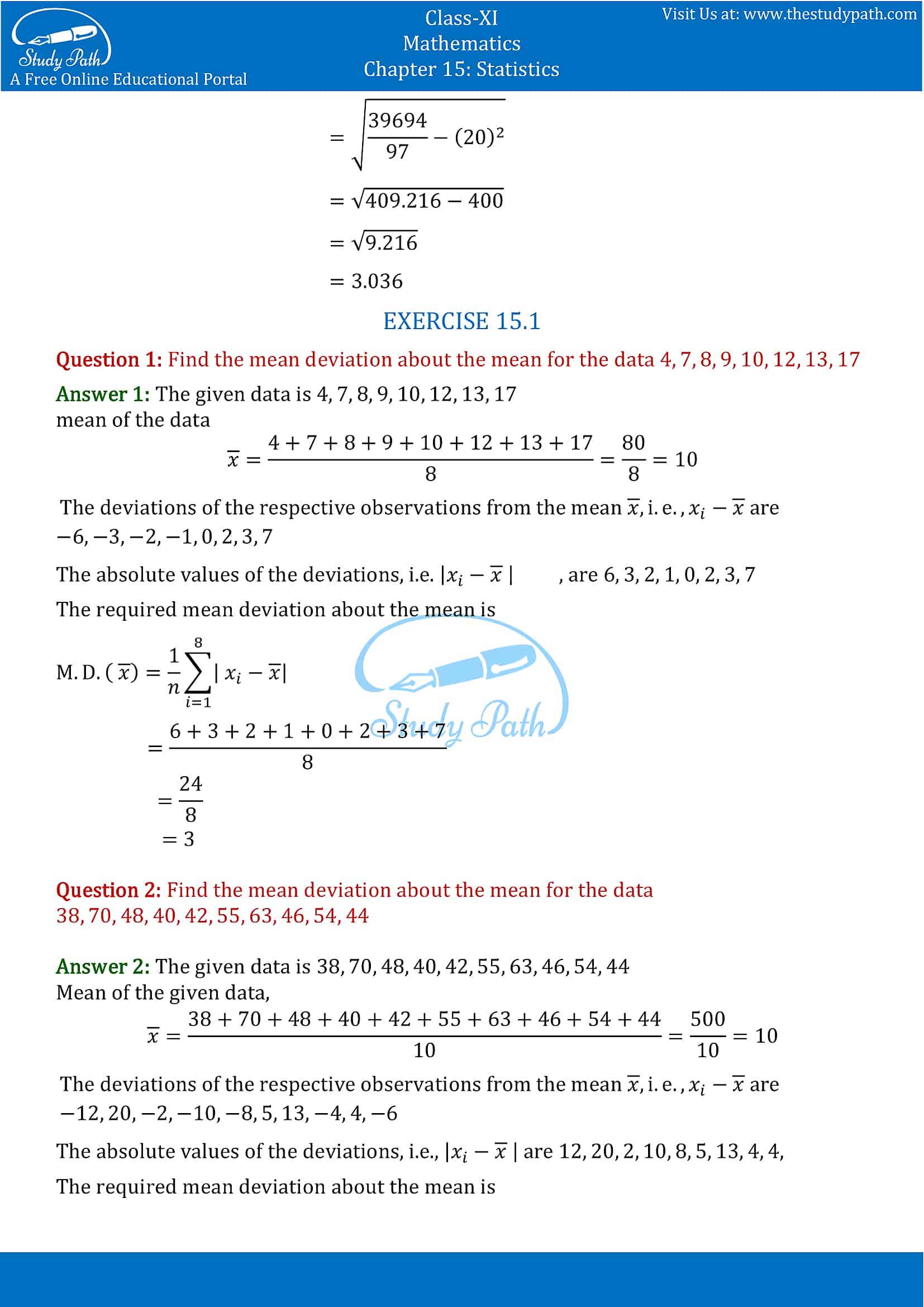 NCERT Solutions for Class 11 Maths chapter 15 Statistics Miscellaneous Exercise part-9