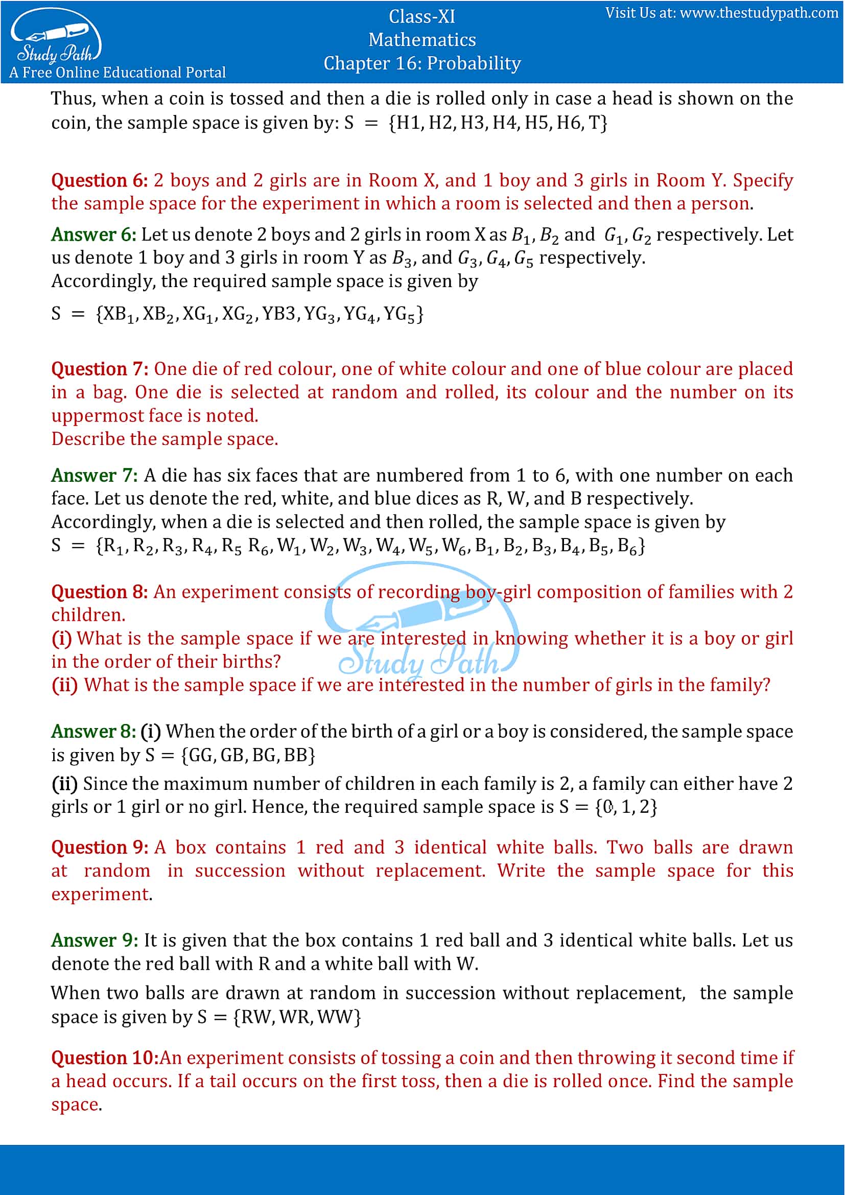 NCERT Solutions for Class 11 Maths chapter 16 Probability Exercise 16.1 part-2