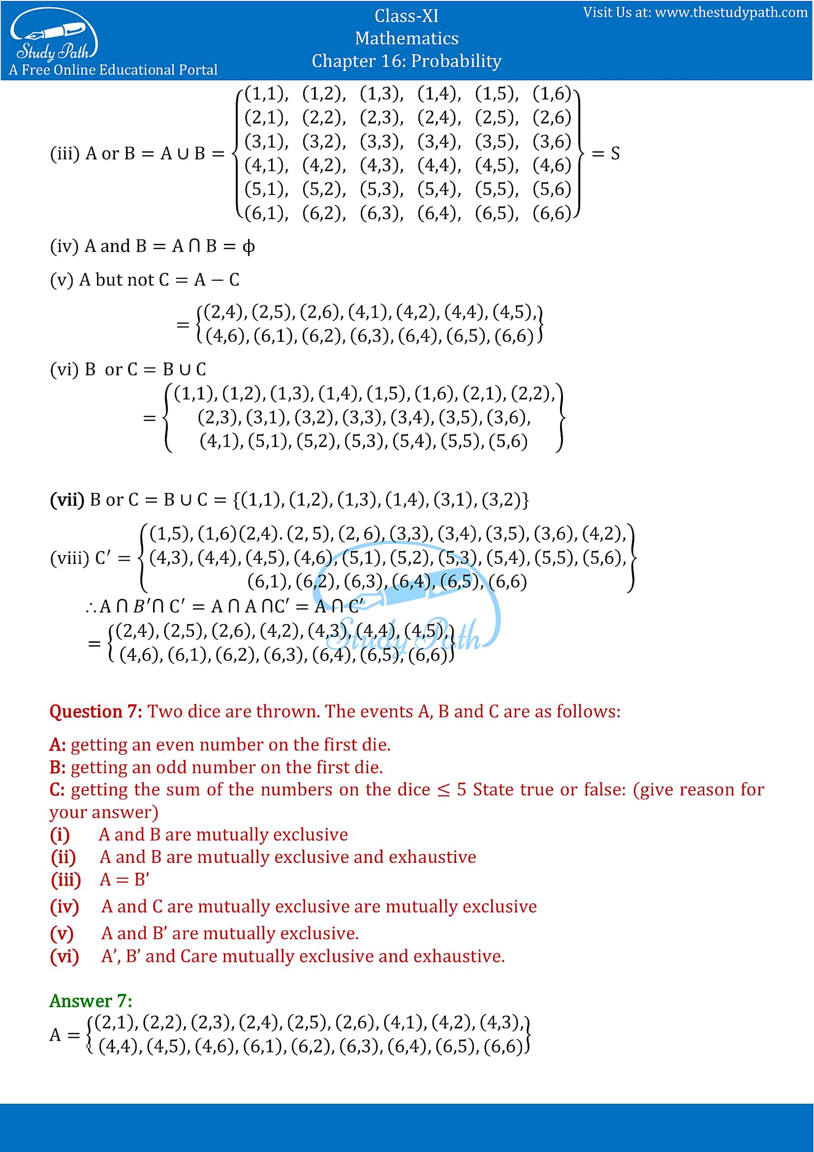 NCERT Solutions for Class 11 Maths chapter 16 Probability Exercise 16.2 part-5