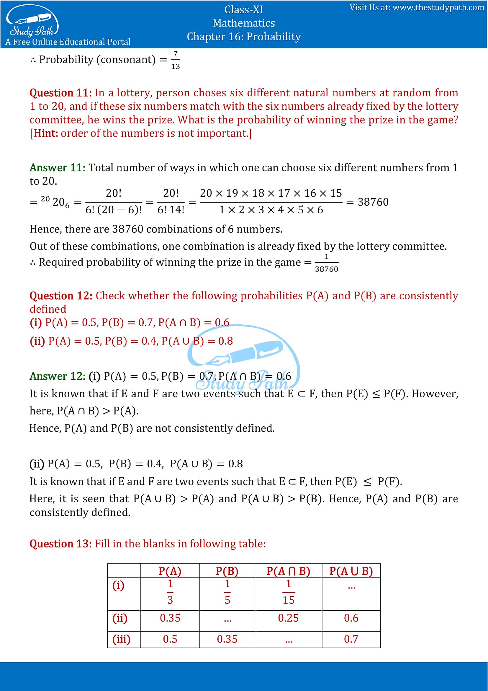 NCERT Solutions for Class 11 Maths chapter 16 Probability Exercise 16.3 part-10