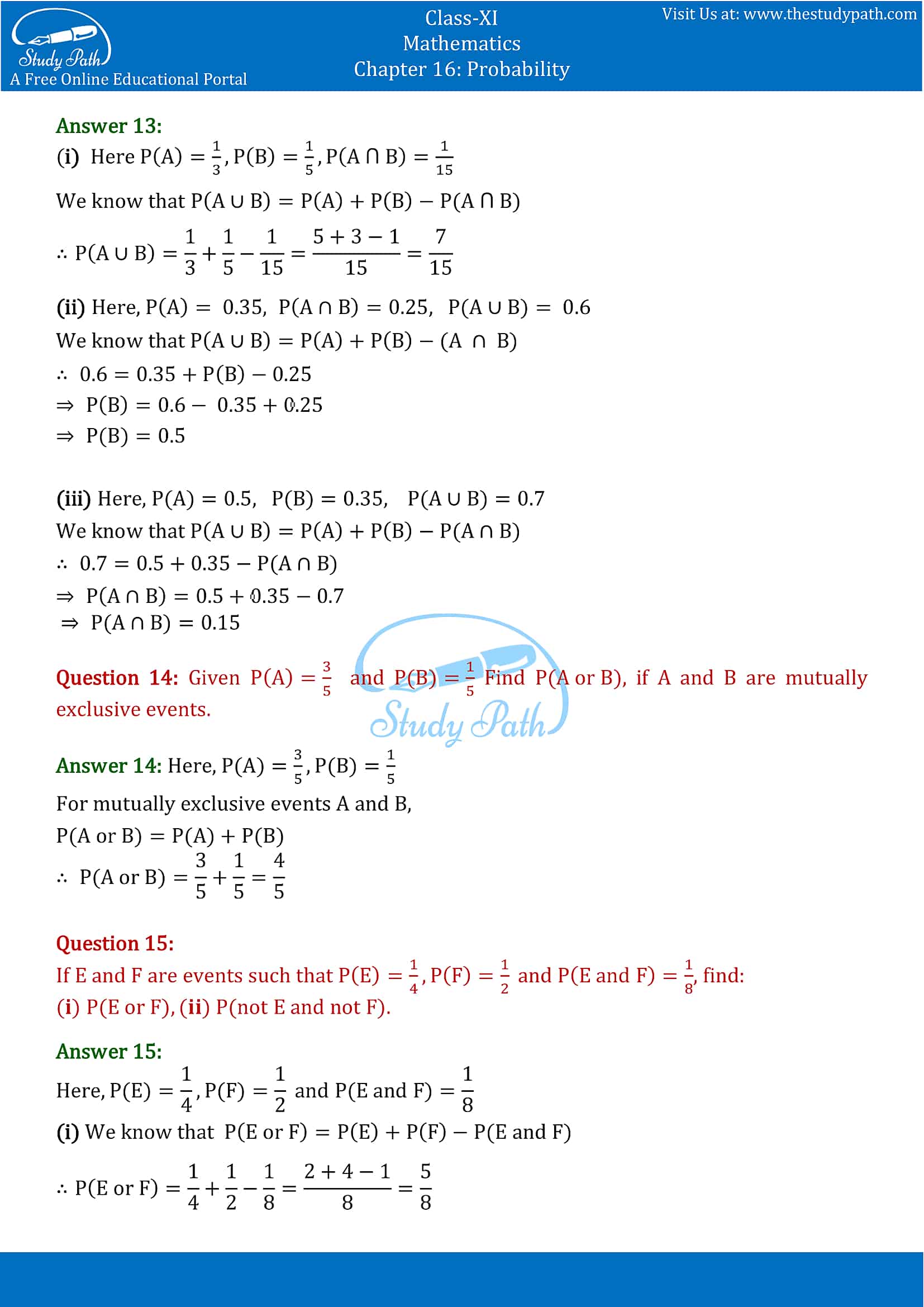 NCERT Solutions for Class 11 Maths chapter 16 Probability Exercise 16.3 part-11