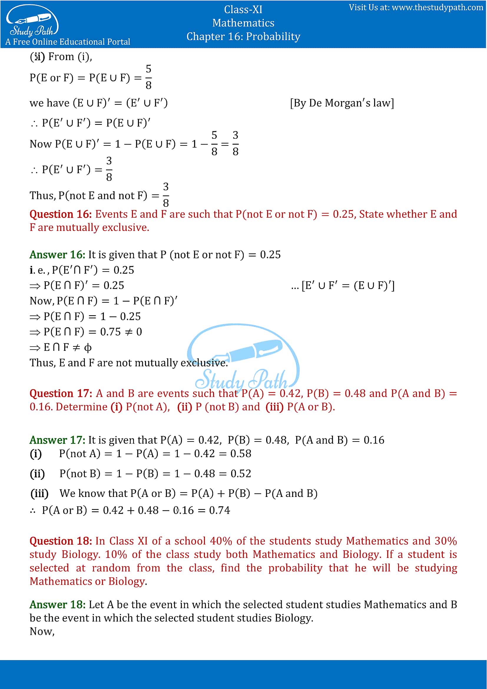 NCERT Solutions for Class 11 Maths chapter 16 Probability Exercise 16.3 part-12
