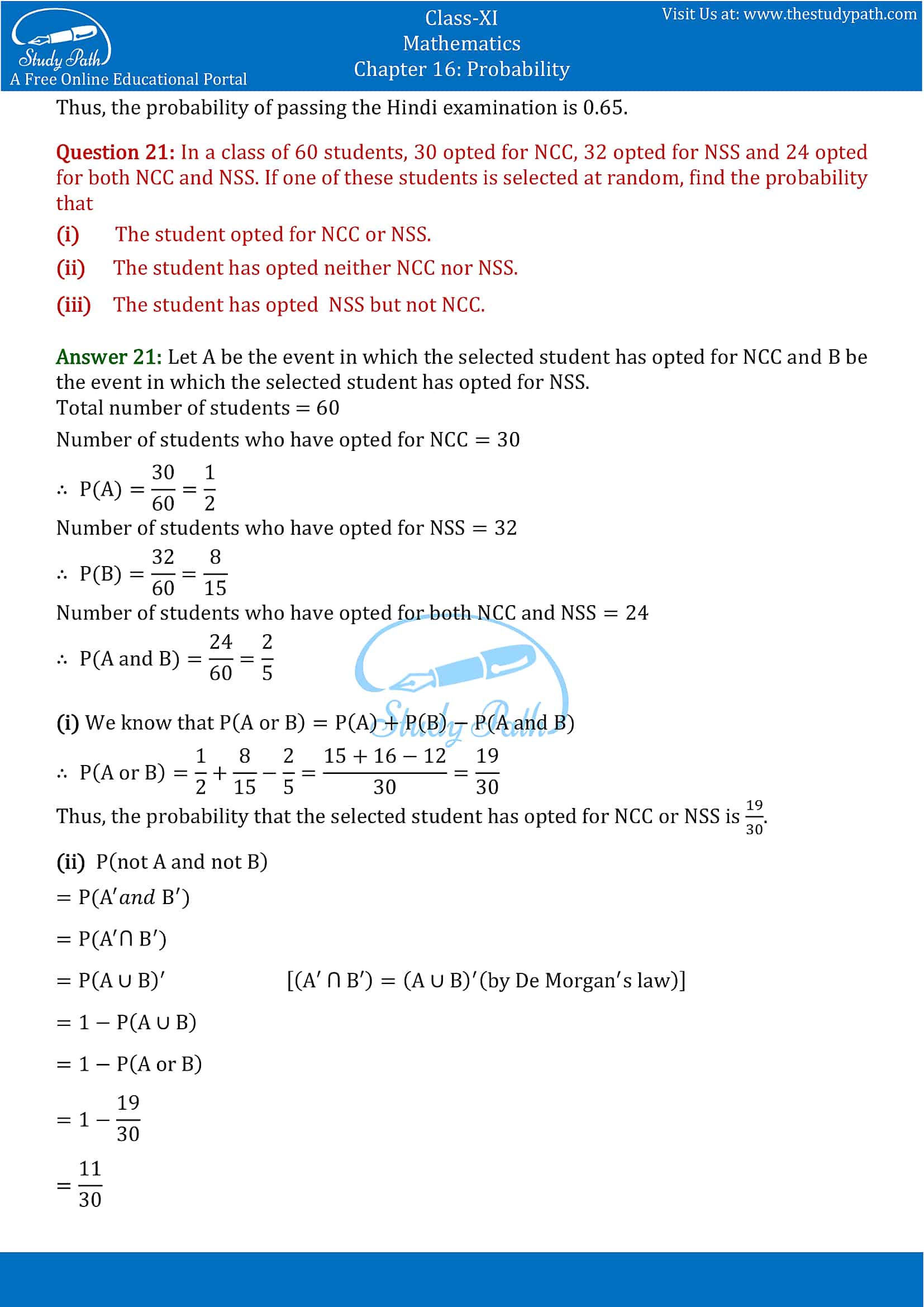 NCERT Solutions for Class 11 Maths chapter 16 Probability Exercise 16.3 part-14