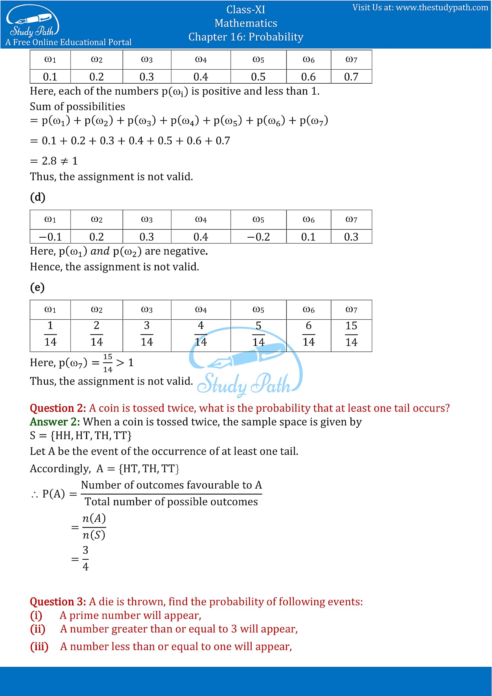 NCERT Solutions for Class 11 Maths chapter 16 Probability Exercise 16.3 part-2