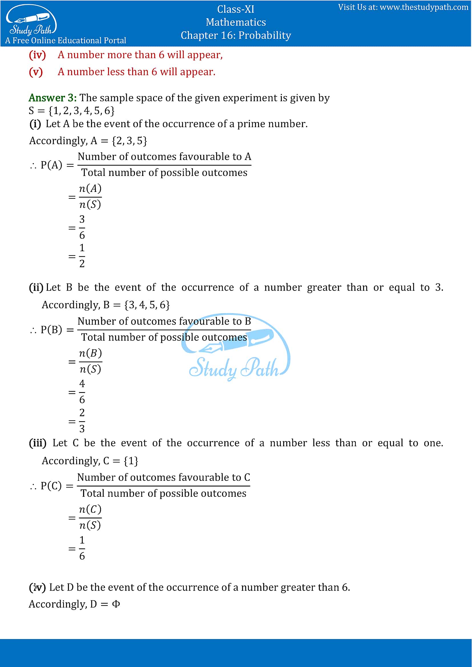 NCERT Solutions for Class 11 Maths chapter 16 Probability Exercise 16.3 part-3