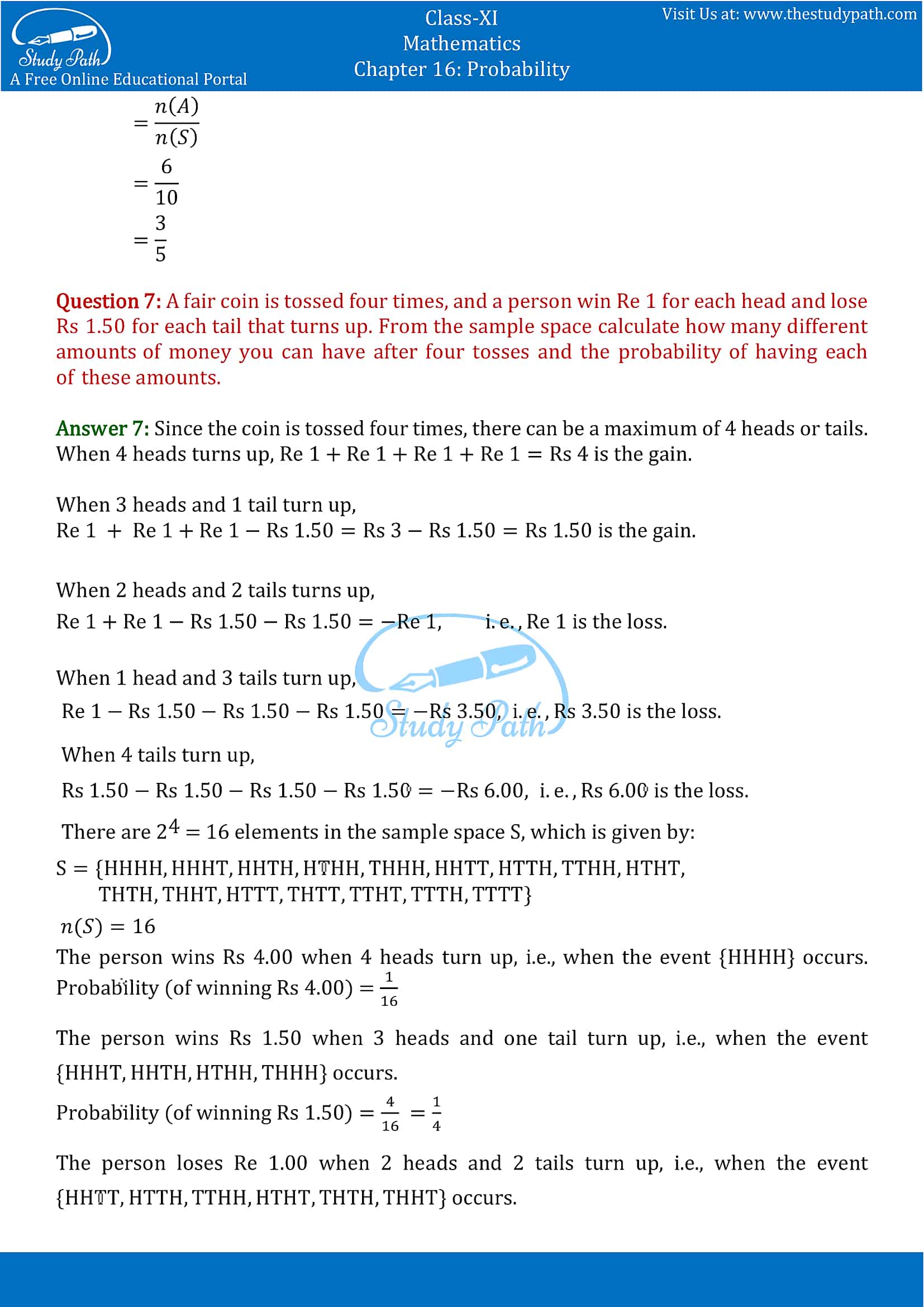 NCERT Solutions for Class 11 Maths chapter 16 Probability Exercise 16.3 part-6