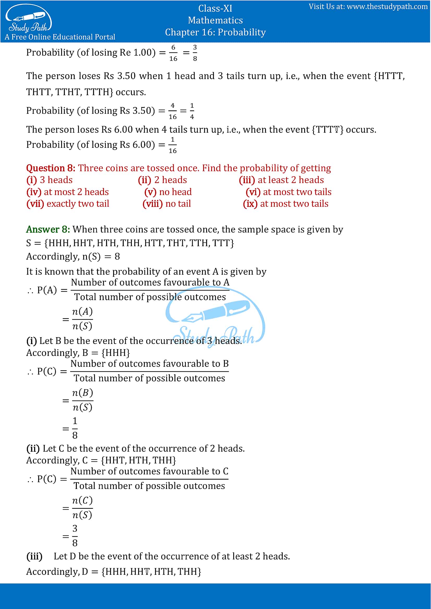 NCERT Solutions for Class 11 Maths chapter 16 Probability Exercise 16.3 part-7