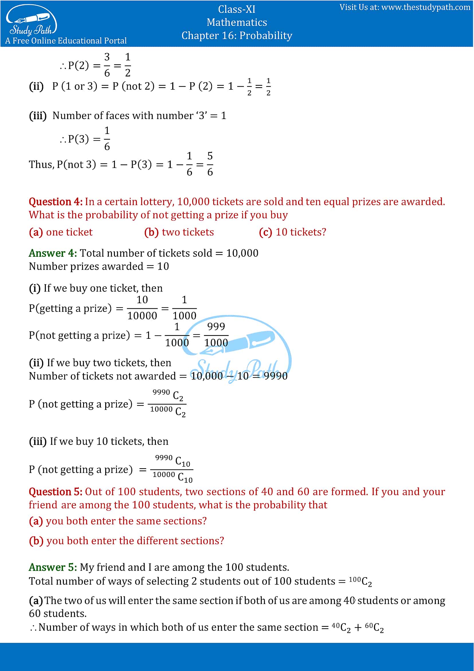 NCERT Solutions for Class 11 Maths chapter 16 Probability Miscellaneous Exercise part-2