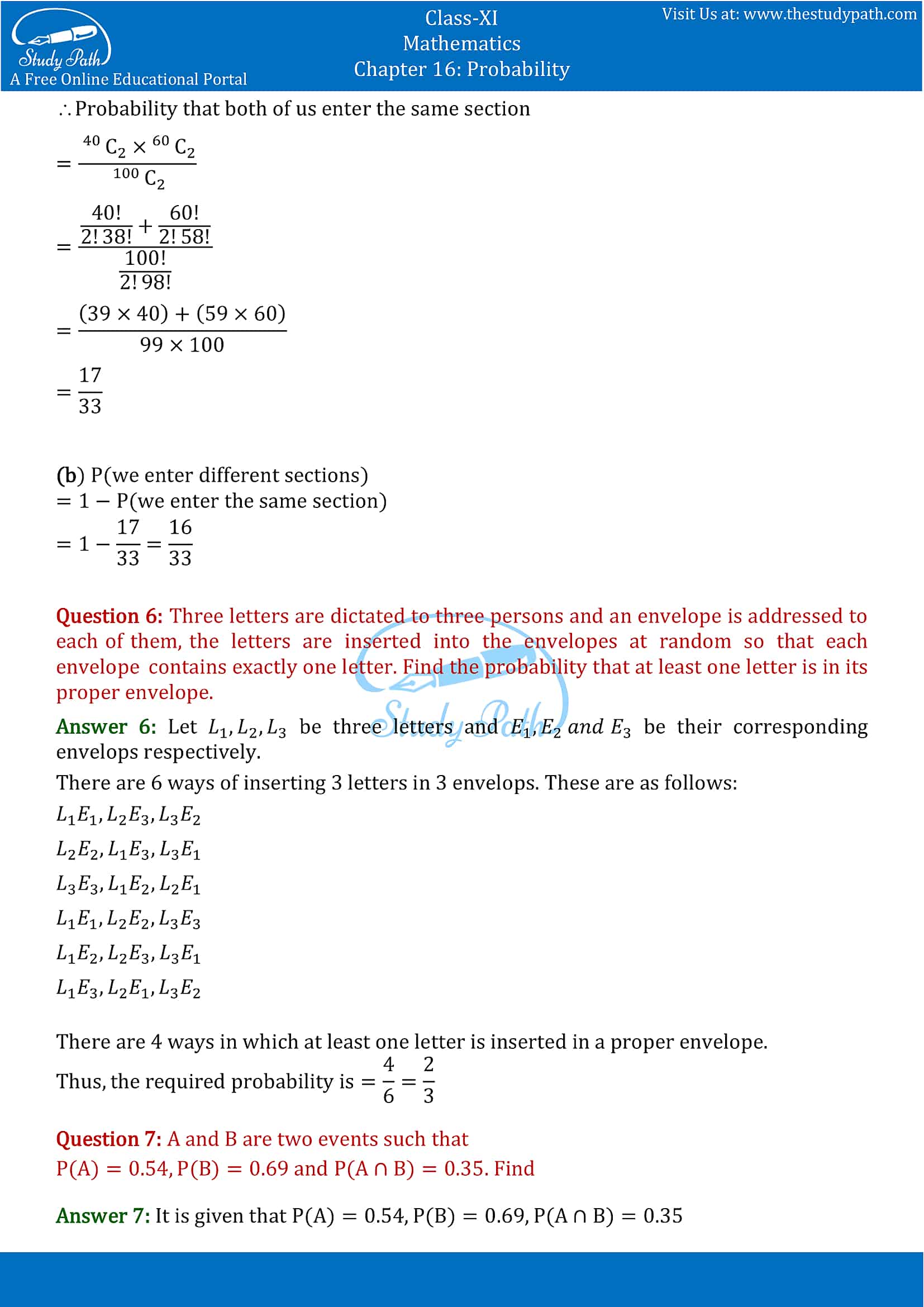 NCERT Solutions for Class 11 Maths chapter 16 Probability Miscellaneous Exercise part-3