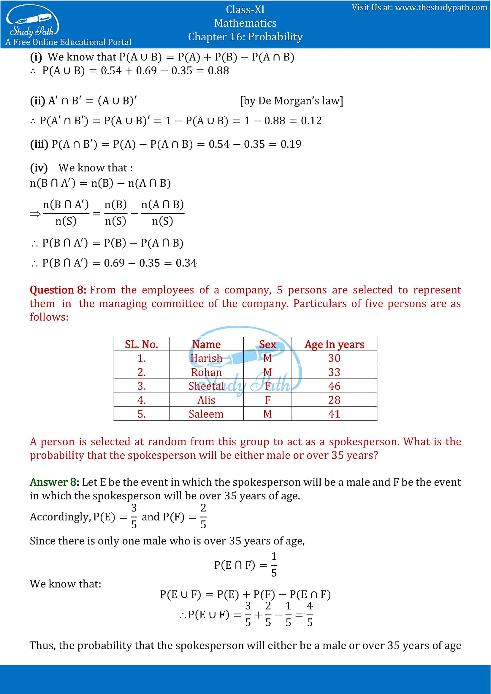 NCERT Solutions for Class 11 Maths chapter 16 Probability Miscellaneous Exercise part-4