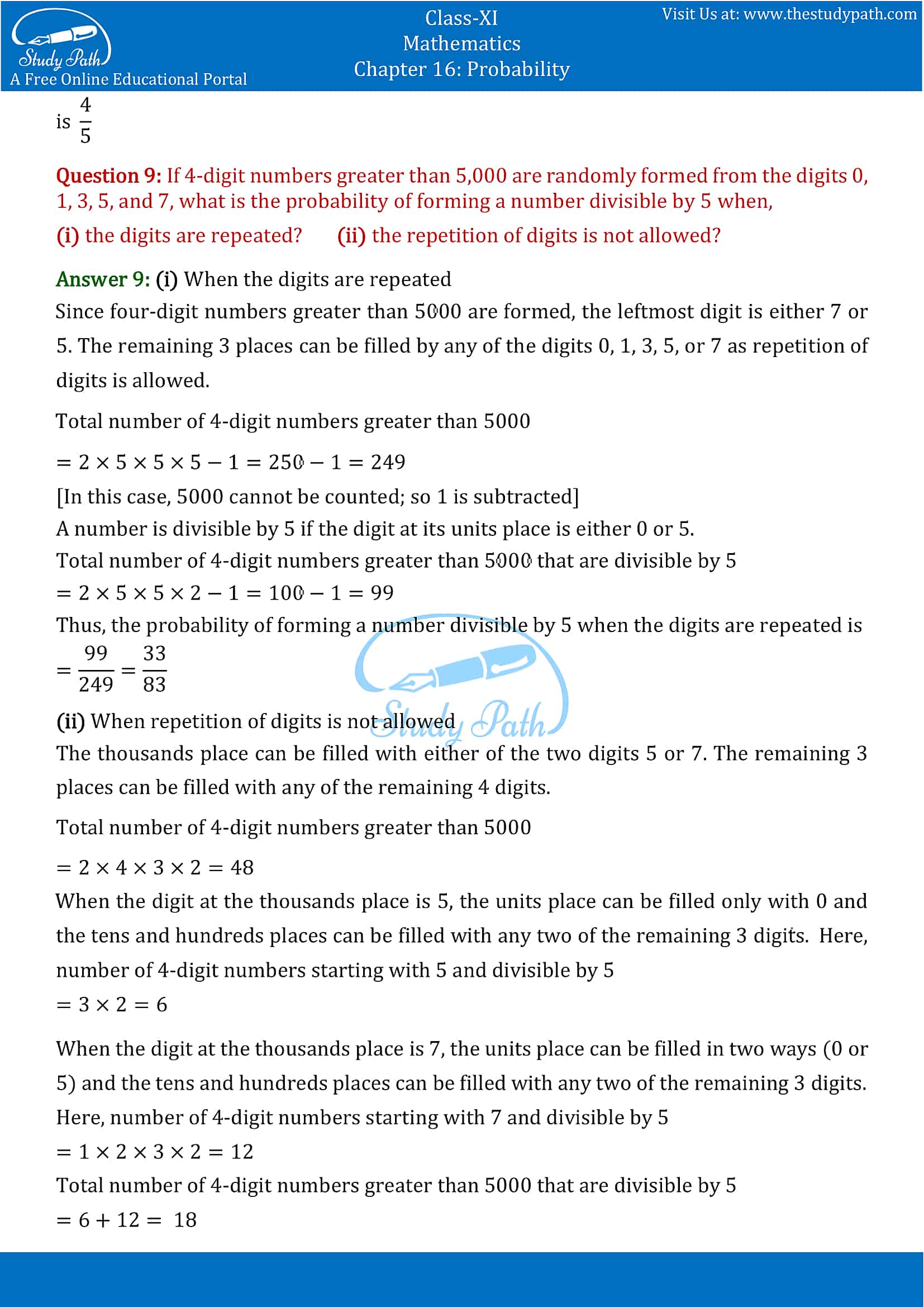 NCERT Solutions for Class 11 Maths chapter 16 Probability Miscellaneous Exercise part-5