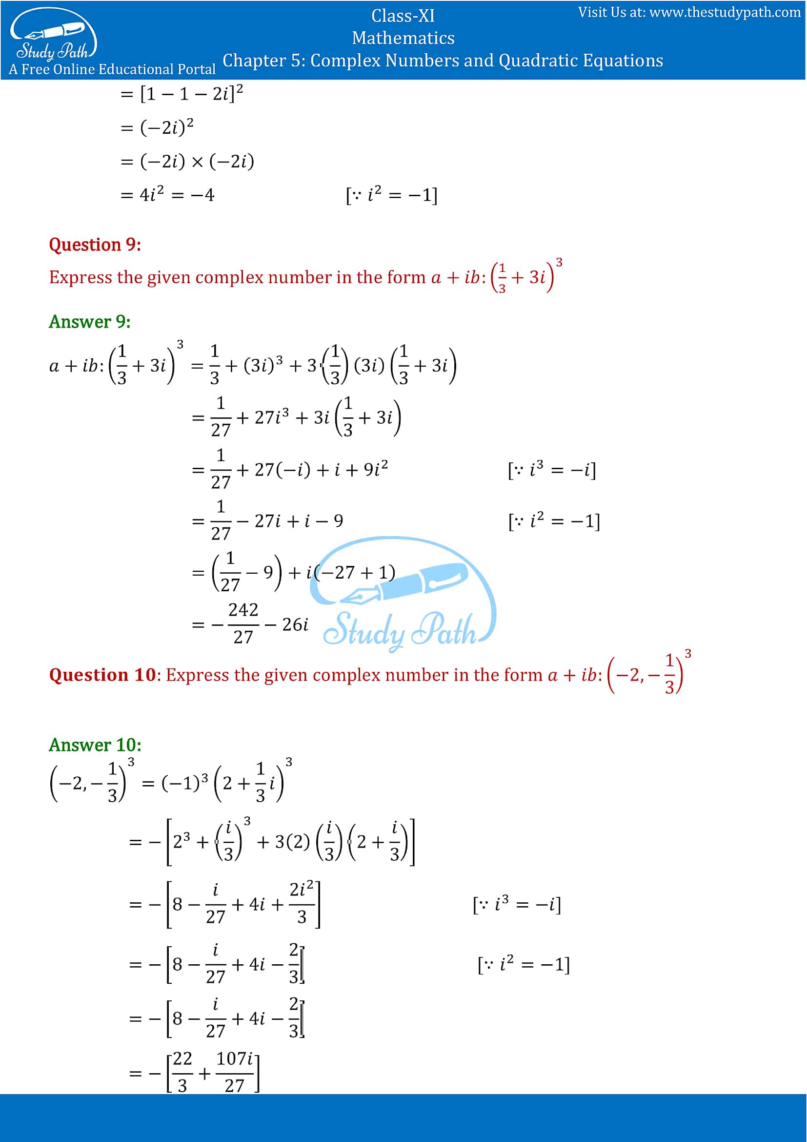 NCERT Solutions for Class 11 Maths chapter 5 Complex Numbers and Quadratic Equations Exercise 5.1 part-3