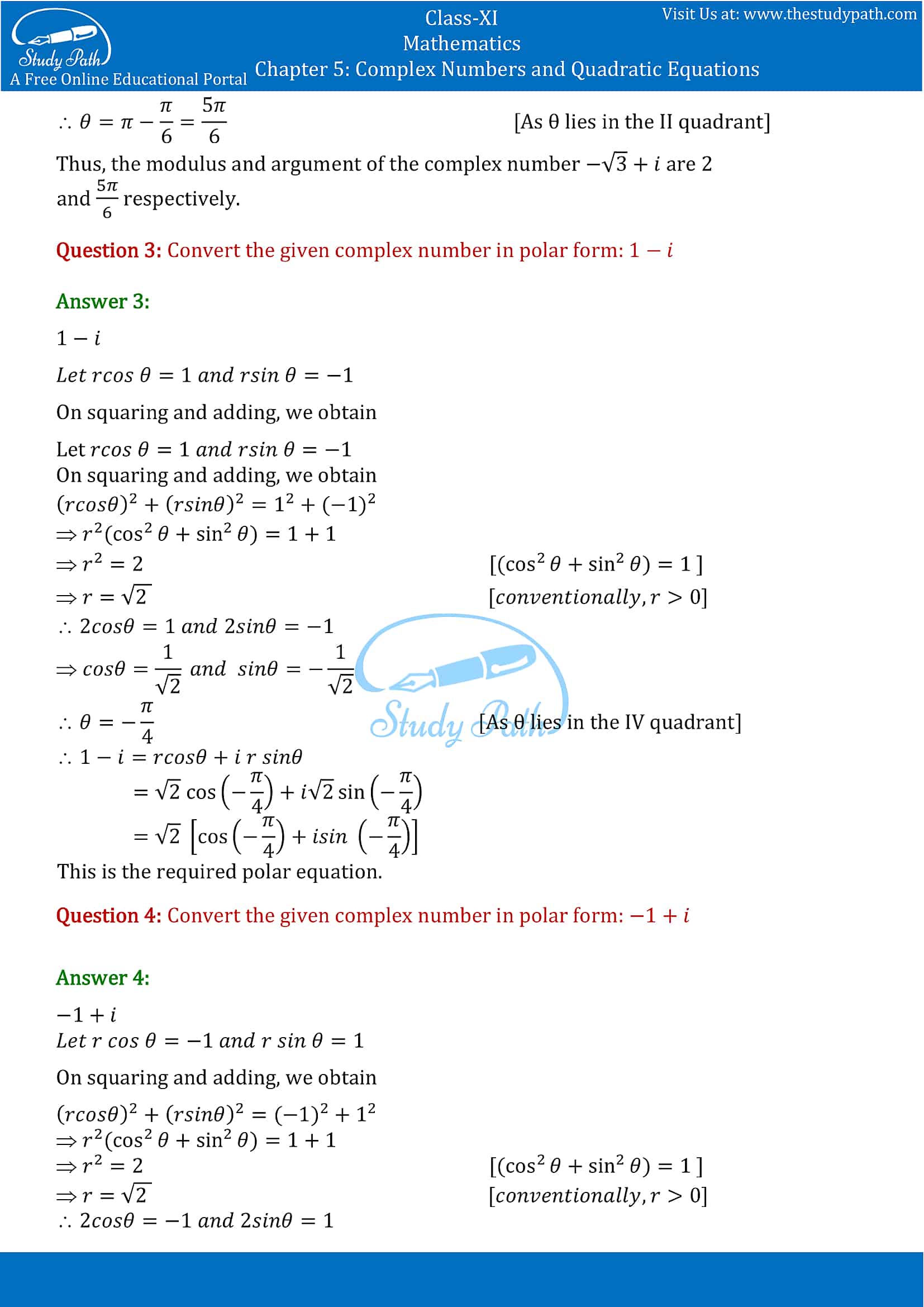 NCERT Solutions for Class 11 Maths chapter 5 Complex Numbers and Quadratic Equations Exercise 5.2 part-2