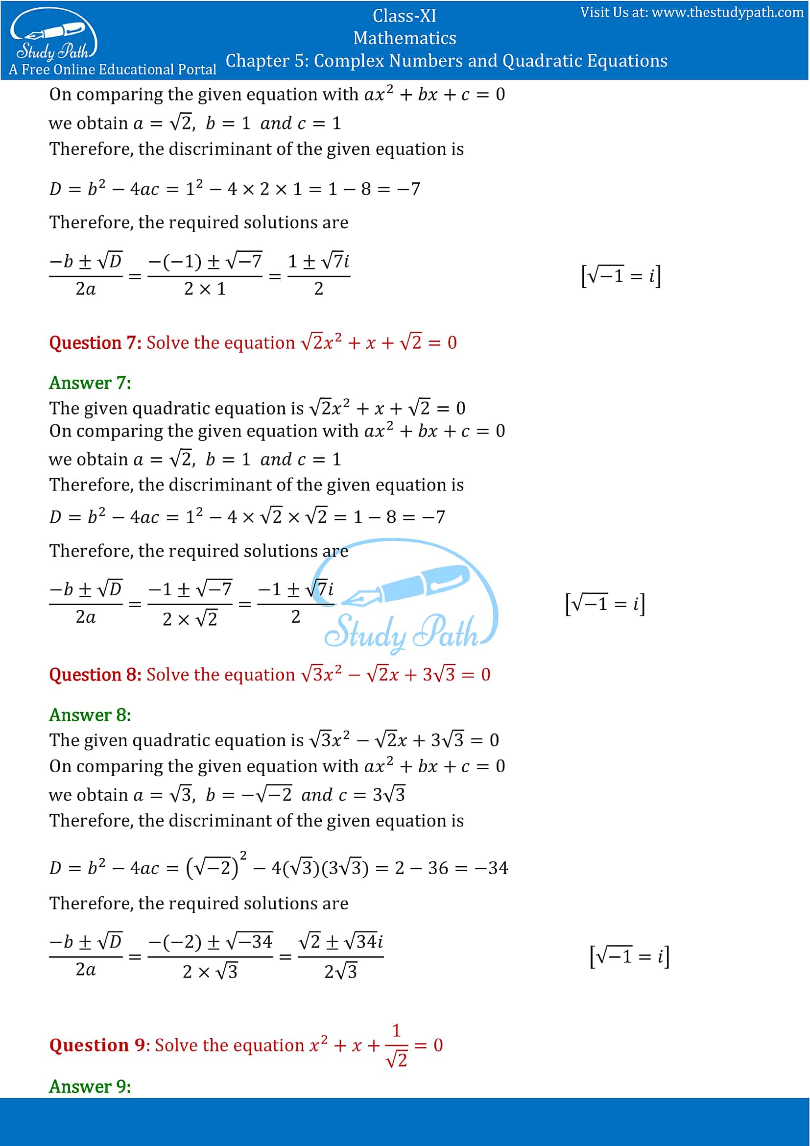 NCERT Solutions for Class 11 Maths chapter 5 Complex Numbers and Quadratic Equations Exercise 5.3 part-3