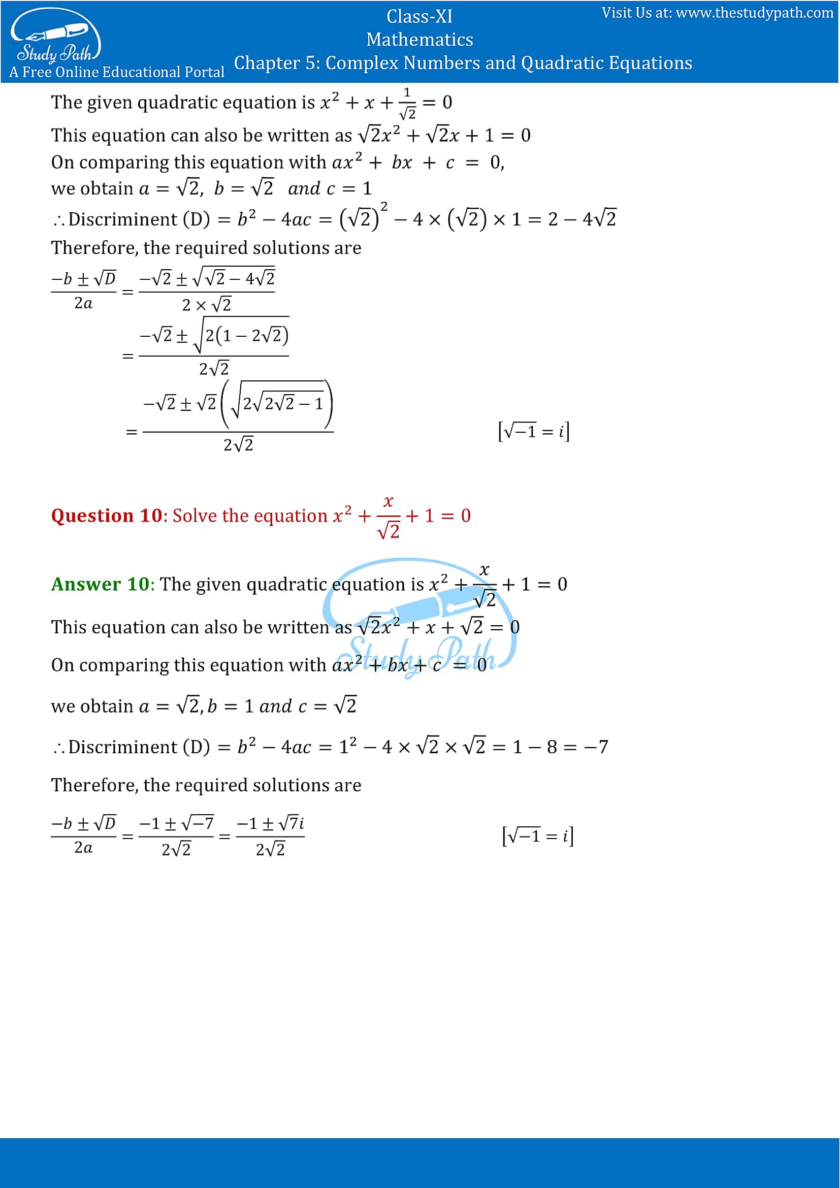 NCERT Solutions for Class 11 Maths chapter 5 Complex Numbers and Quadratic Equations Exercise 5.3 part-4