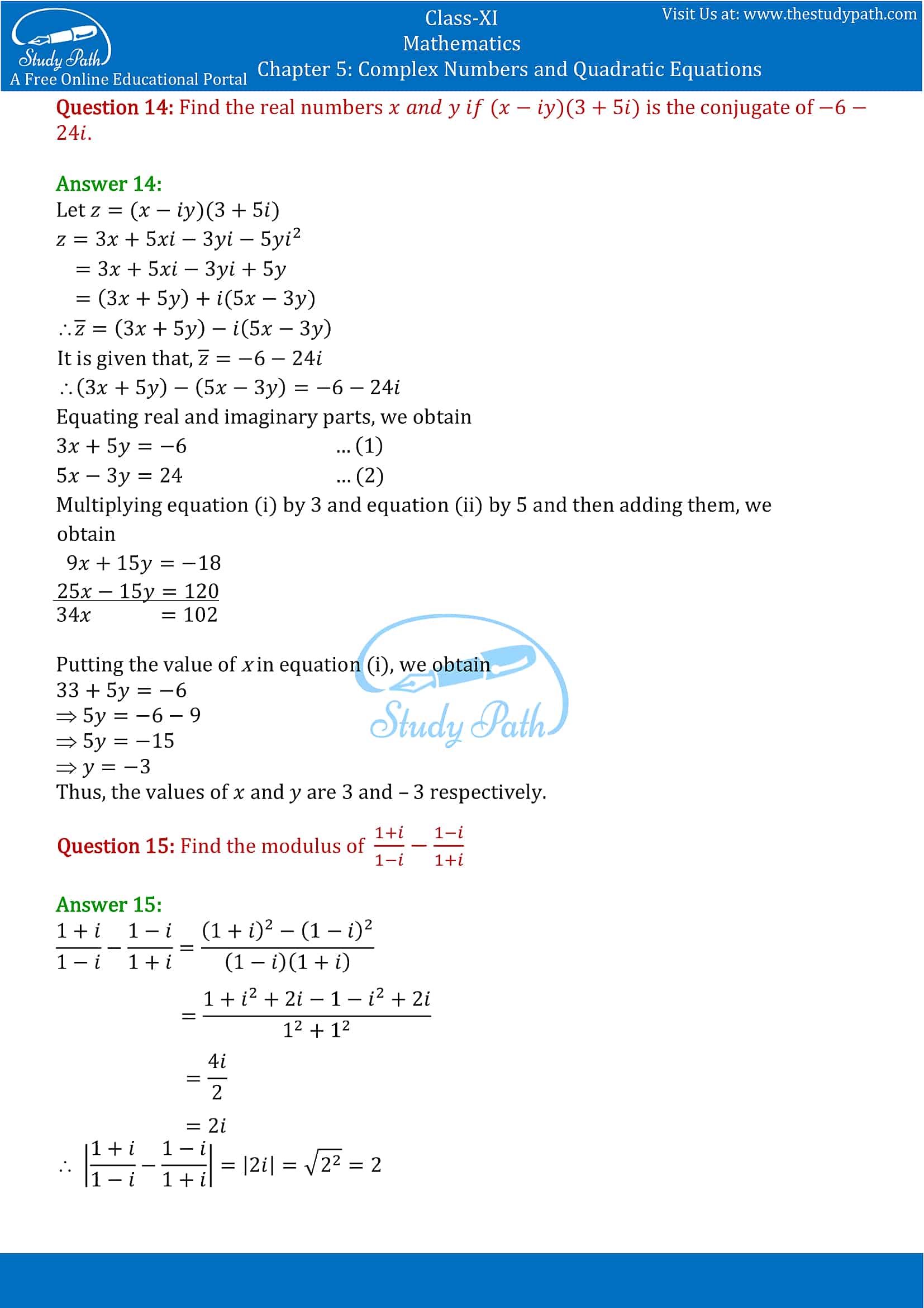 NCERT Solutions for Class 11 Maths chapter 5 Complex Numbers and Quadratic Equations Miscellaneous Exercise part-11