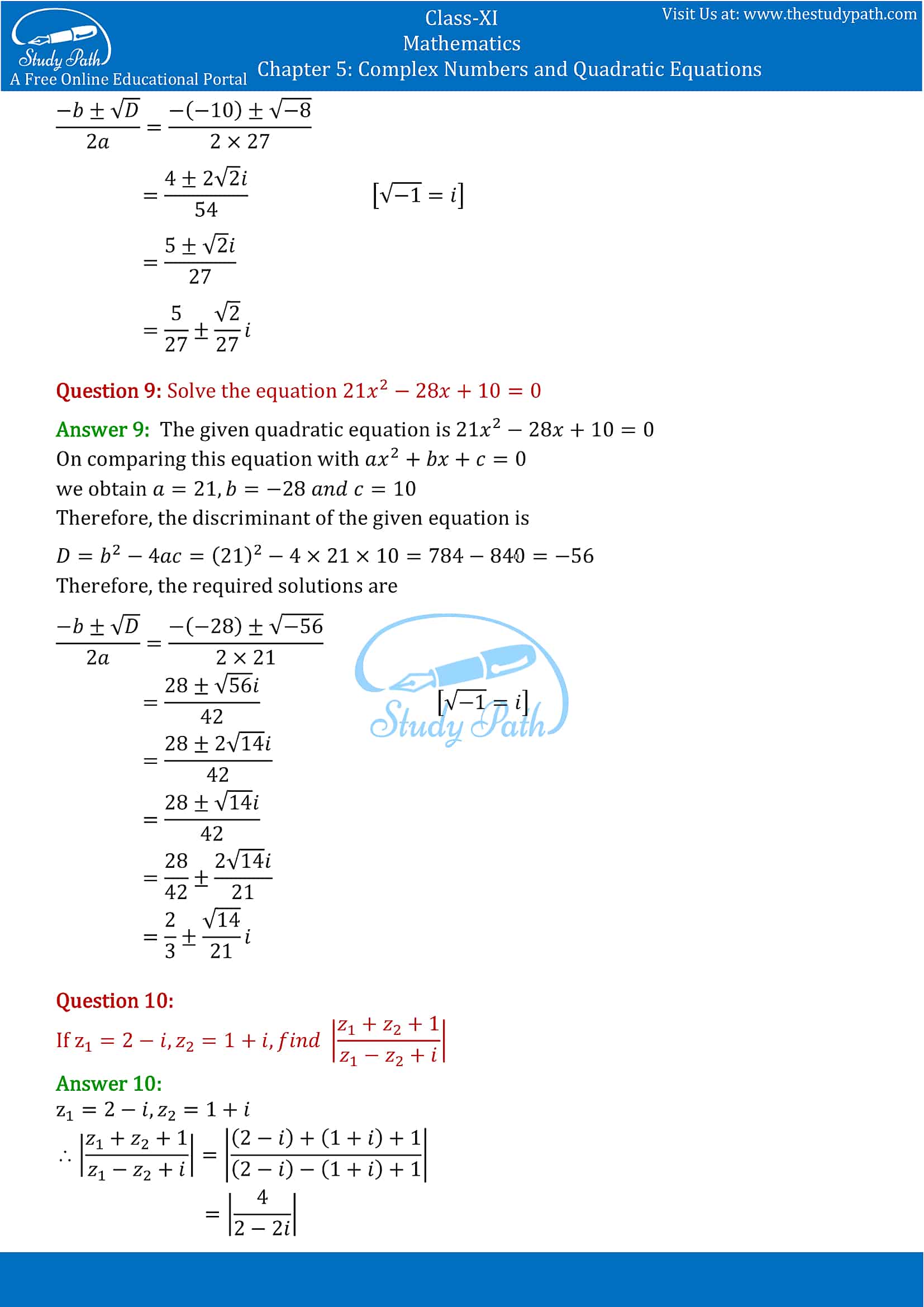 NCERT Solutions for Class 11 Maths chapter 5 Complex Numbers and Quadratic Equations Miscellaneous Exercise part-7