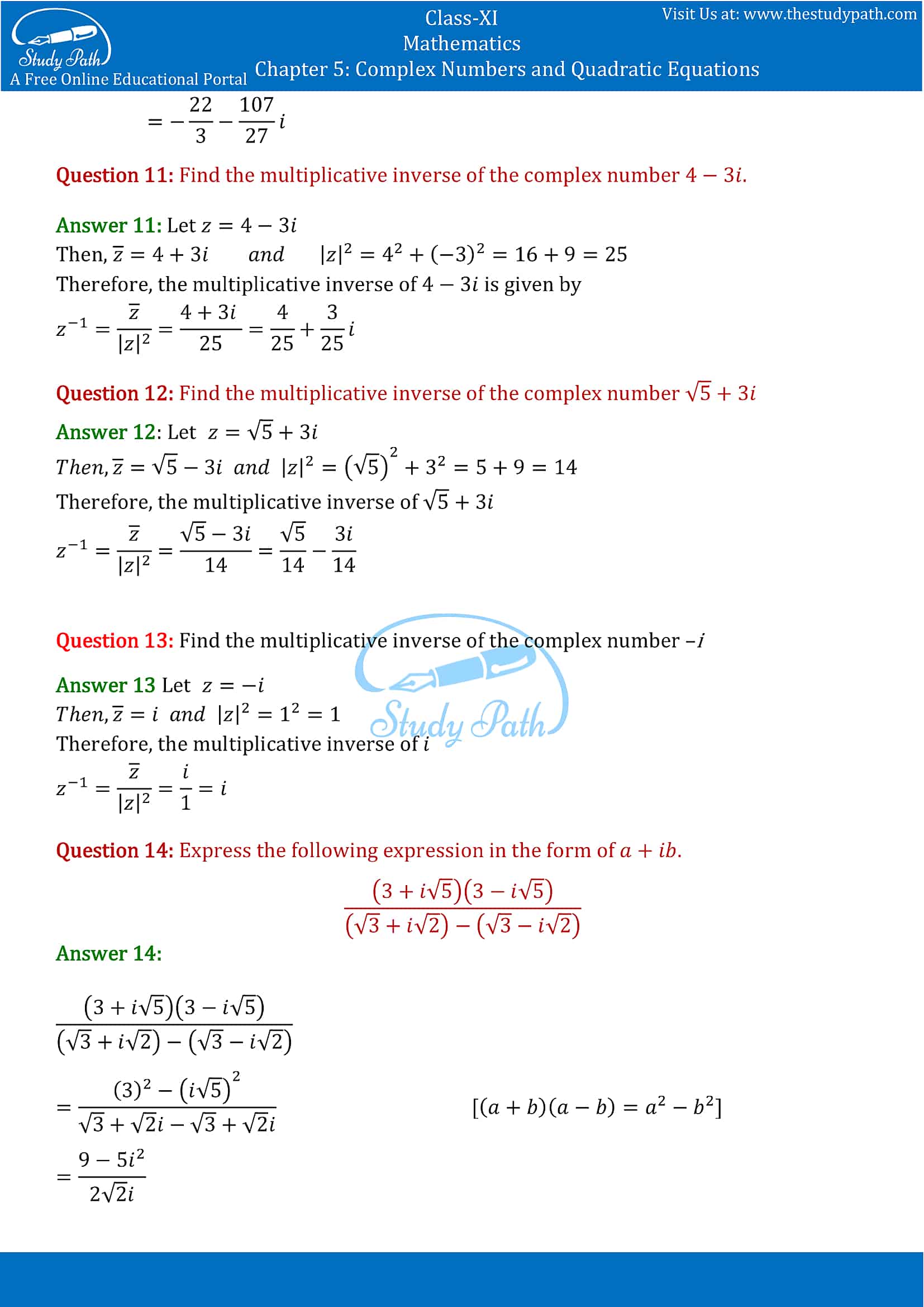 NCERT Solutions for Class 11 Maths chapter 5 Complex Numbers and Quadratic Equations part-4