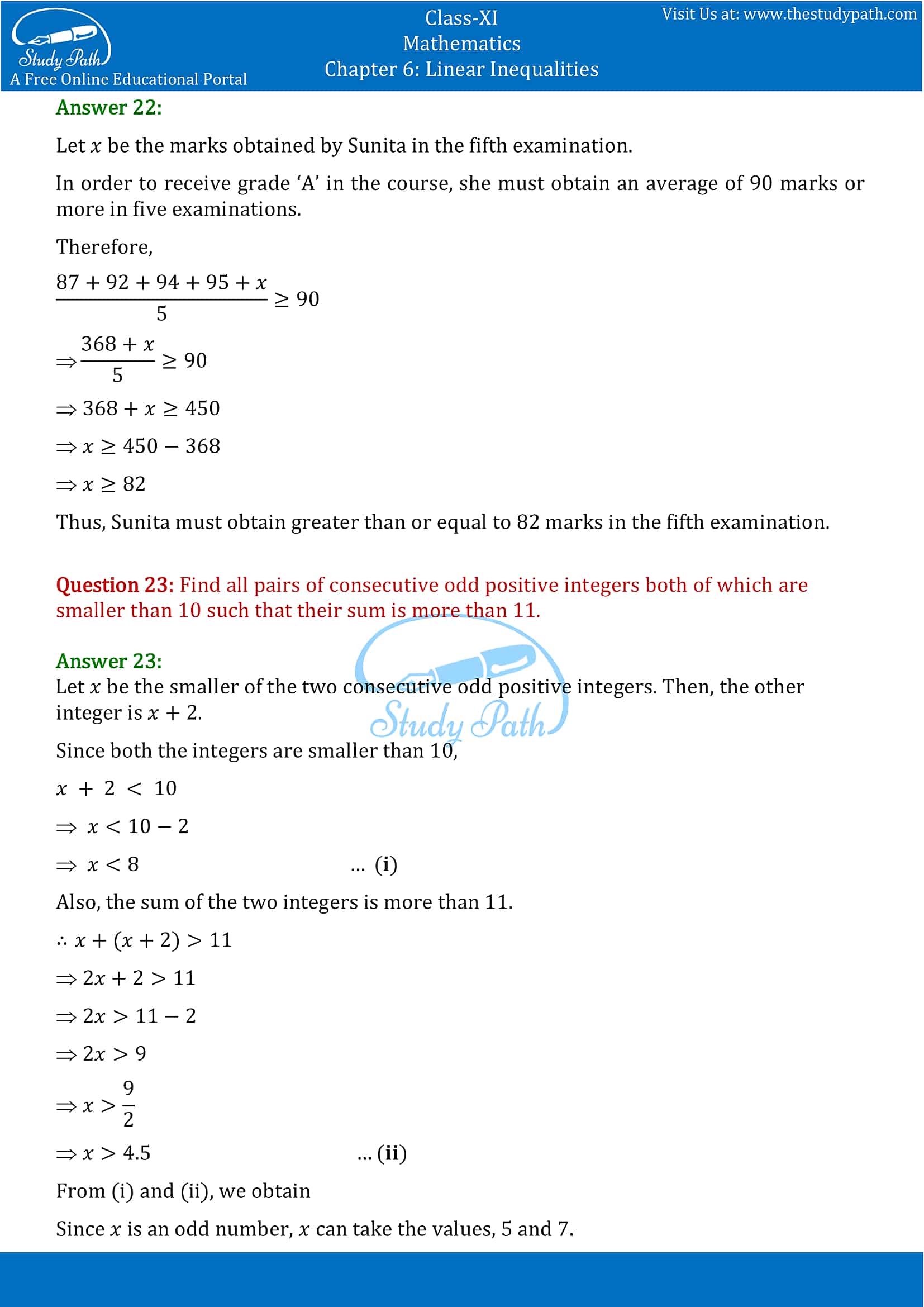 NCERT Solutions for Class 11 Maths chapter 6 Linear Inequalities Exercise 6.1 Part-11