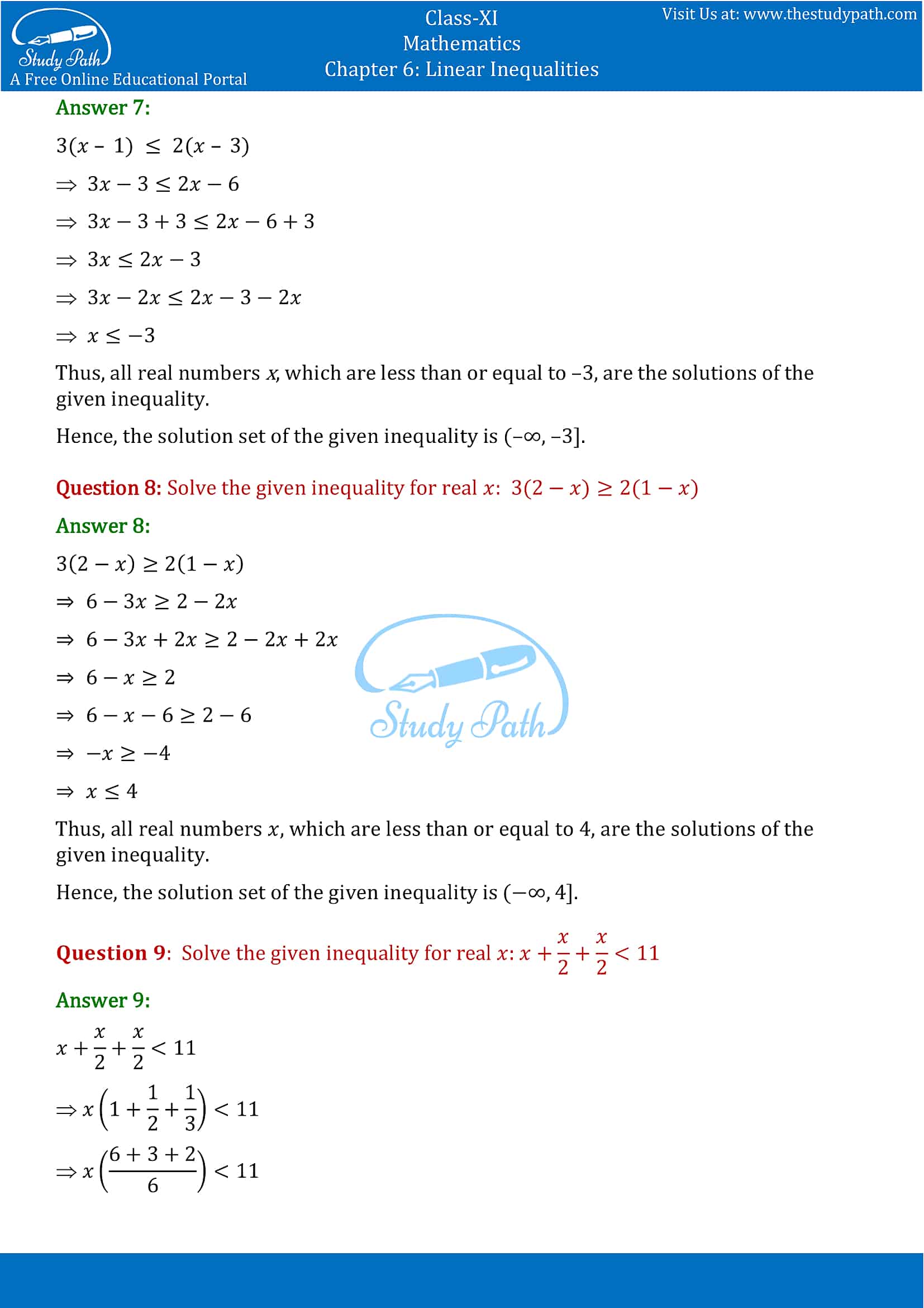 NCERT Solutions for Class 11 Maths chapter 6 Linear Inequalities Exercise 6.1 Part-4