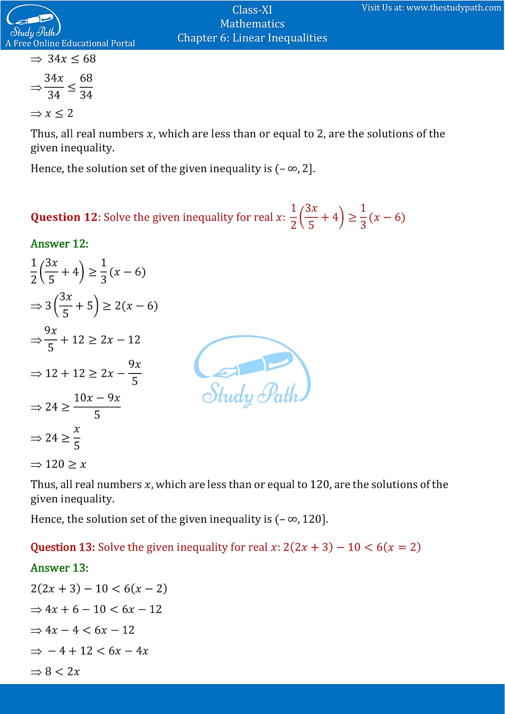 NCERT Solutions for Class 11 Maths chapter 6 Linear Inequalities Exercise 6.1 Part-6