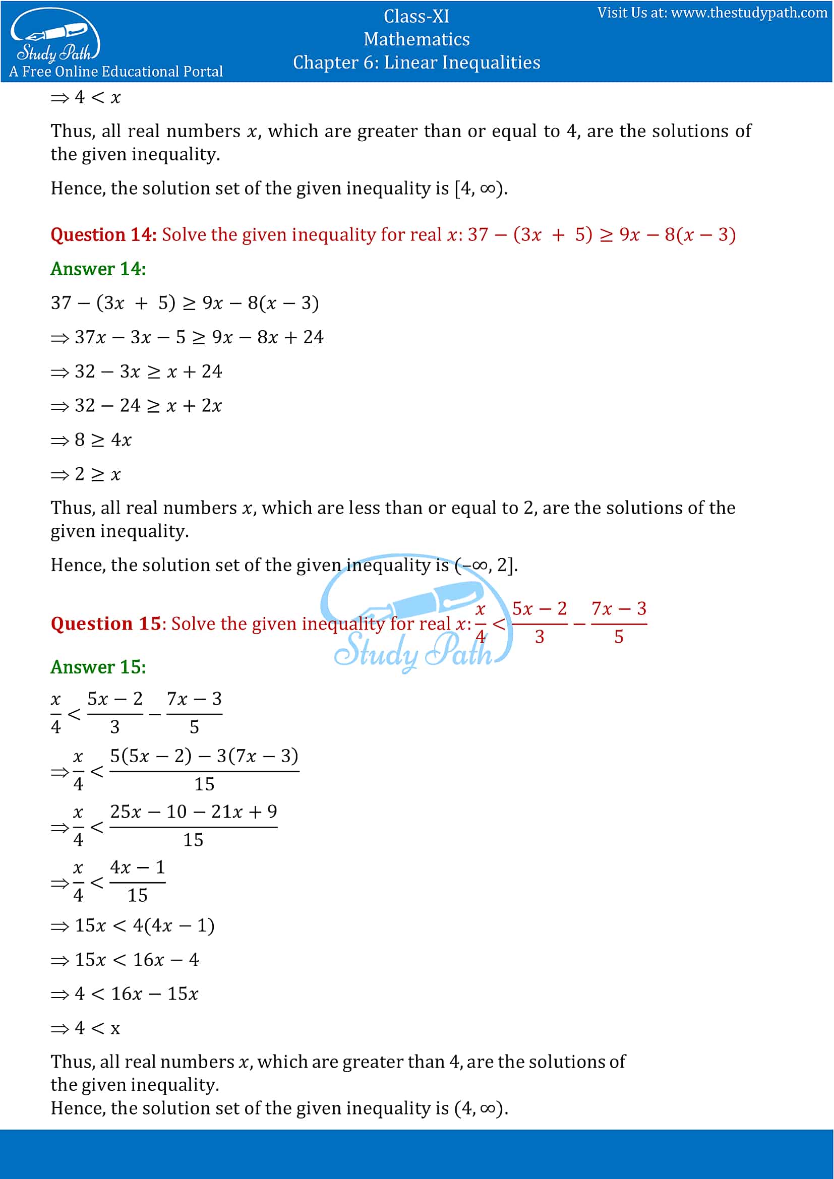 NCERT Solutions for Class 11 Maths chapter 6 Linear Inequalities Exercise 6.1 Part-7