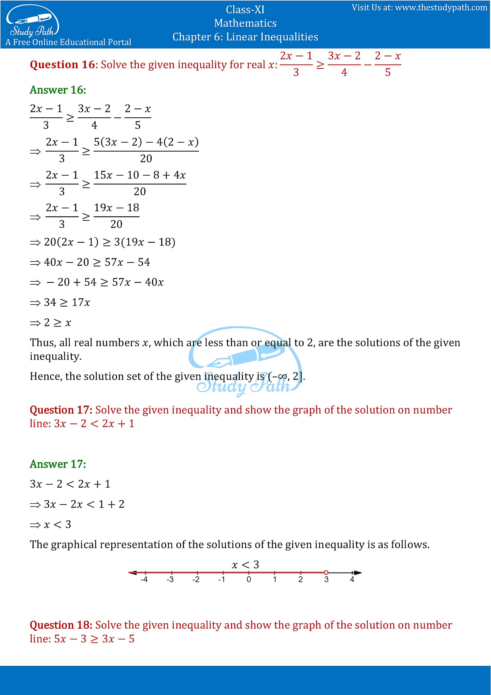 NCERT Solutions for Class 11 Maths chapter 6 Linear Inequalities Exercise 6.1 Part-8