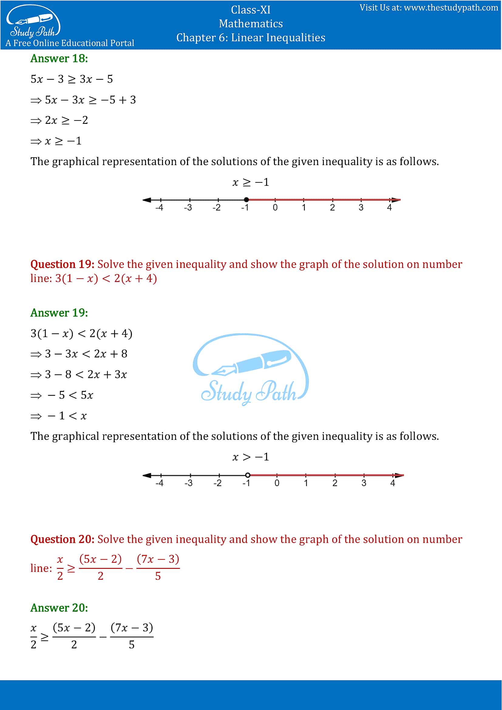 NCERT Solutions for Class 11 Maths chapter 6 Linear Inequalities Exercise 6.1 Part-9
