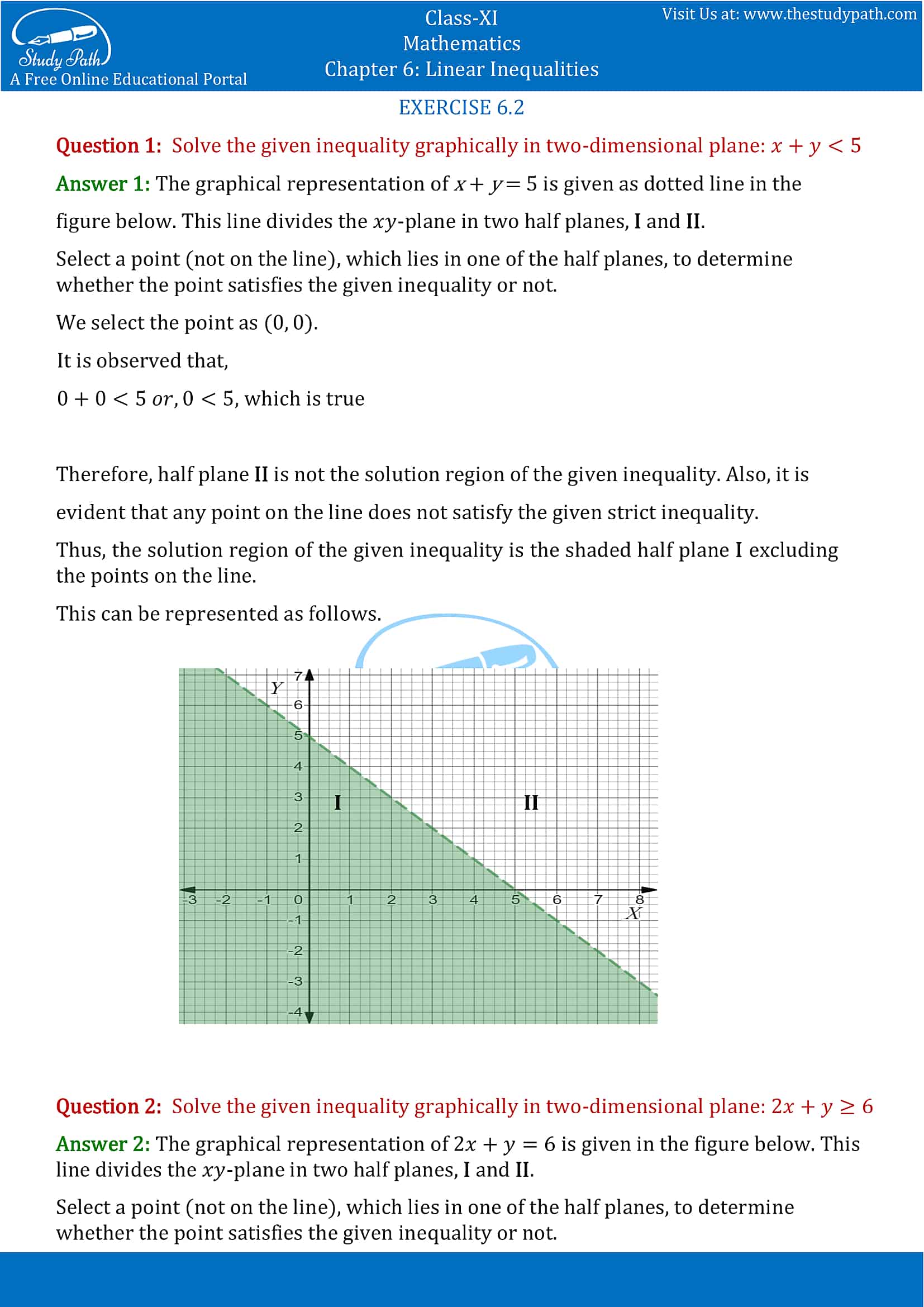 NCERT Solutions for Class 11 Maths chapter 6 Linear Inequalities Exercise 6.2 Part-1