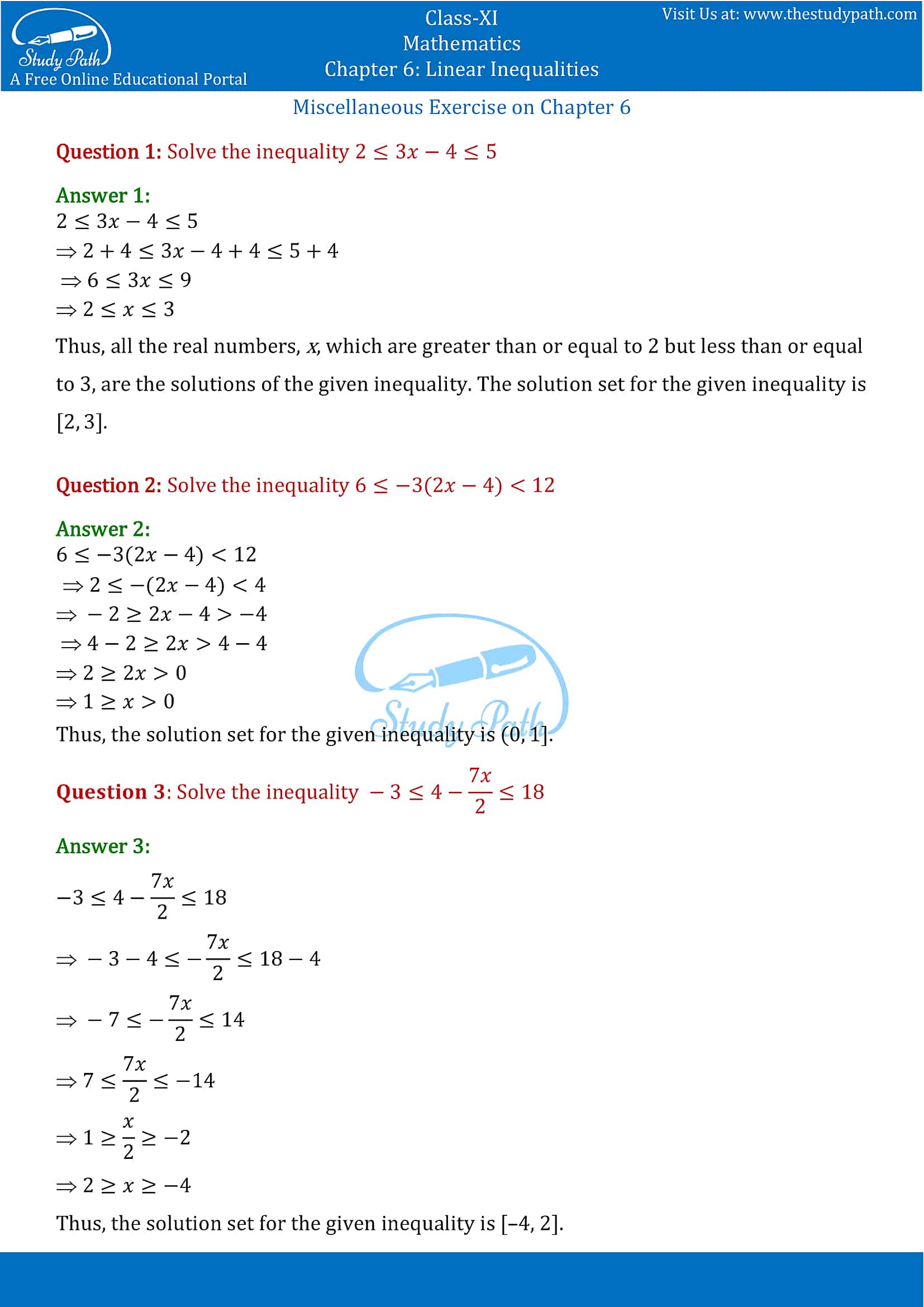 NCERT Solutions for Class 11 Maths chapter 6 Linear Inequalities Miscellaneous Exercise Part-1
