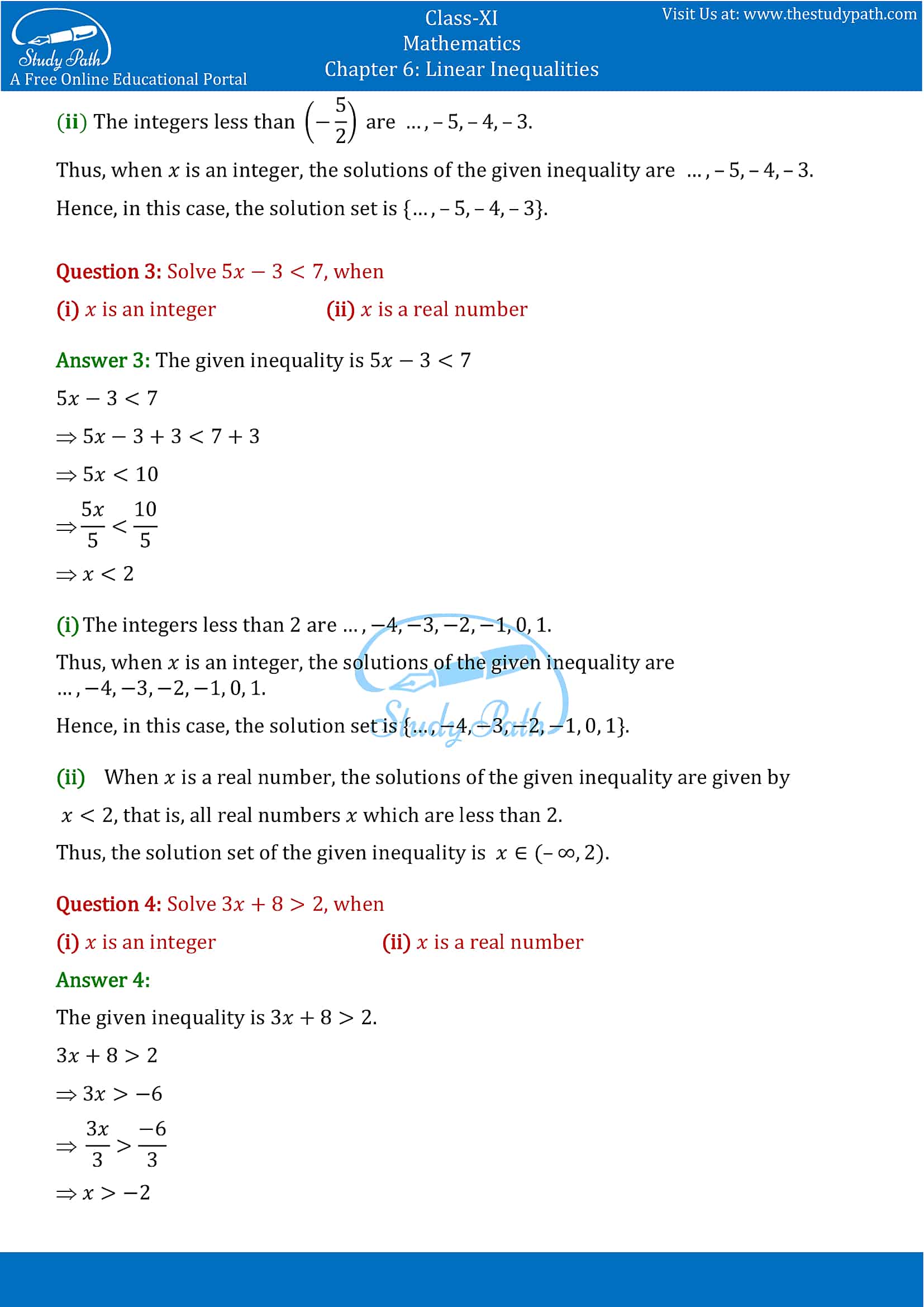 NCERT Solutions for Class 11 Maths chapter 6 Linear Inequalities Part-2