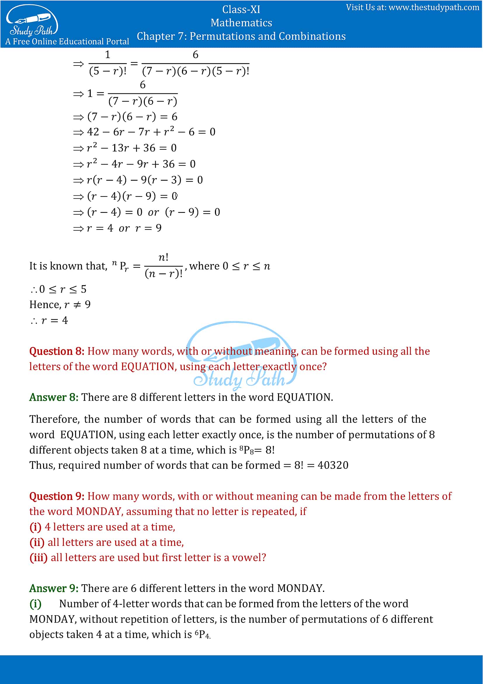 NCERT Solutions for Class 11 Maths chapter 7 Permutations and Combinations part-10