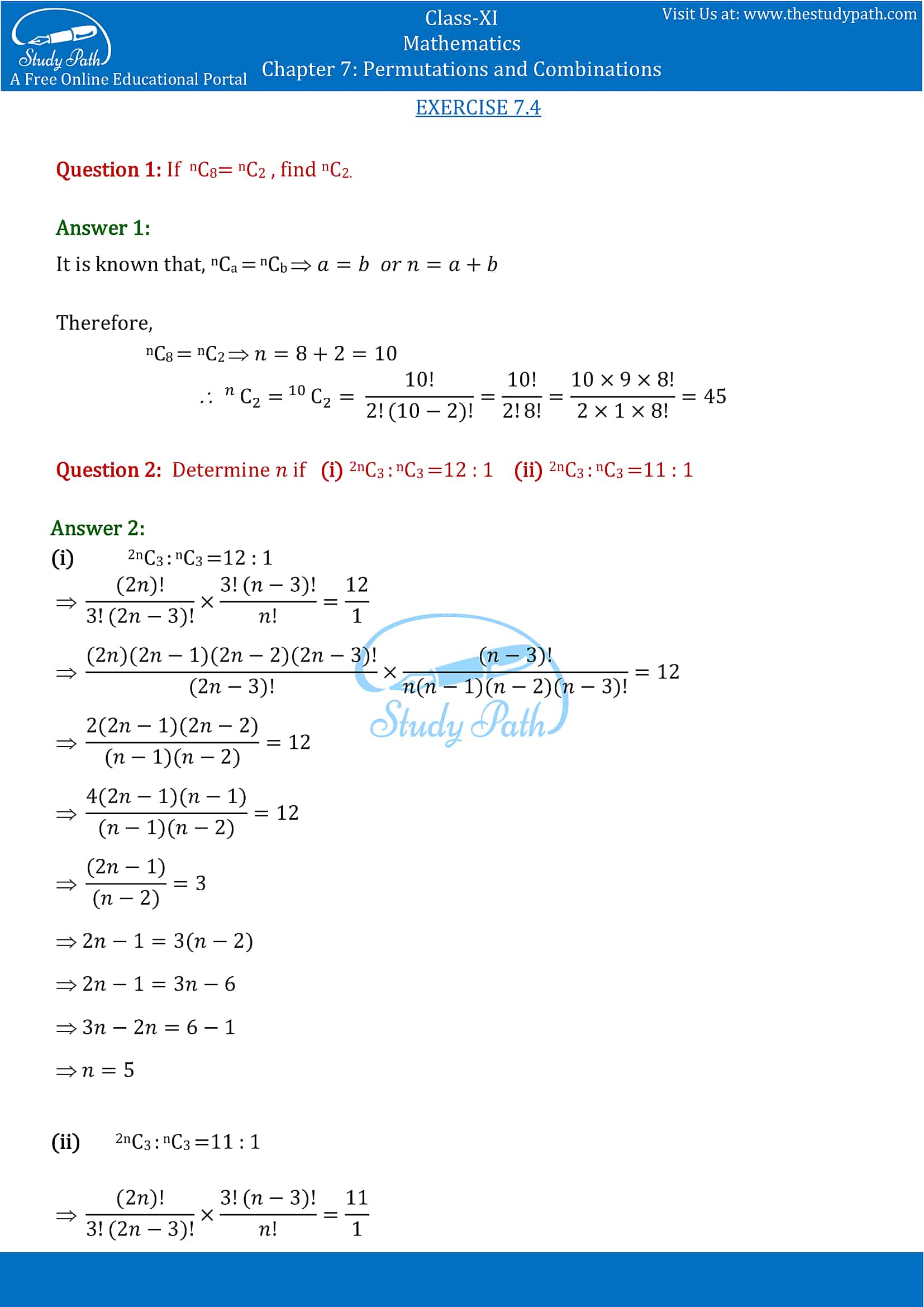 NCERT Solutions for Class 11 Maths chapter 7 Permutations and Combinations part-14
