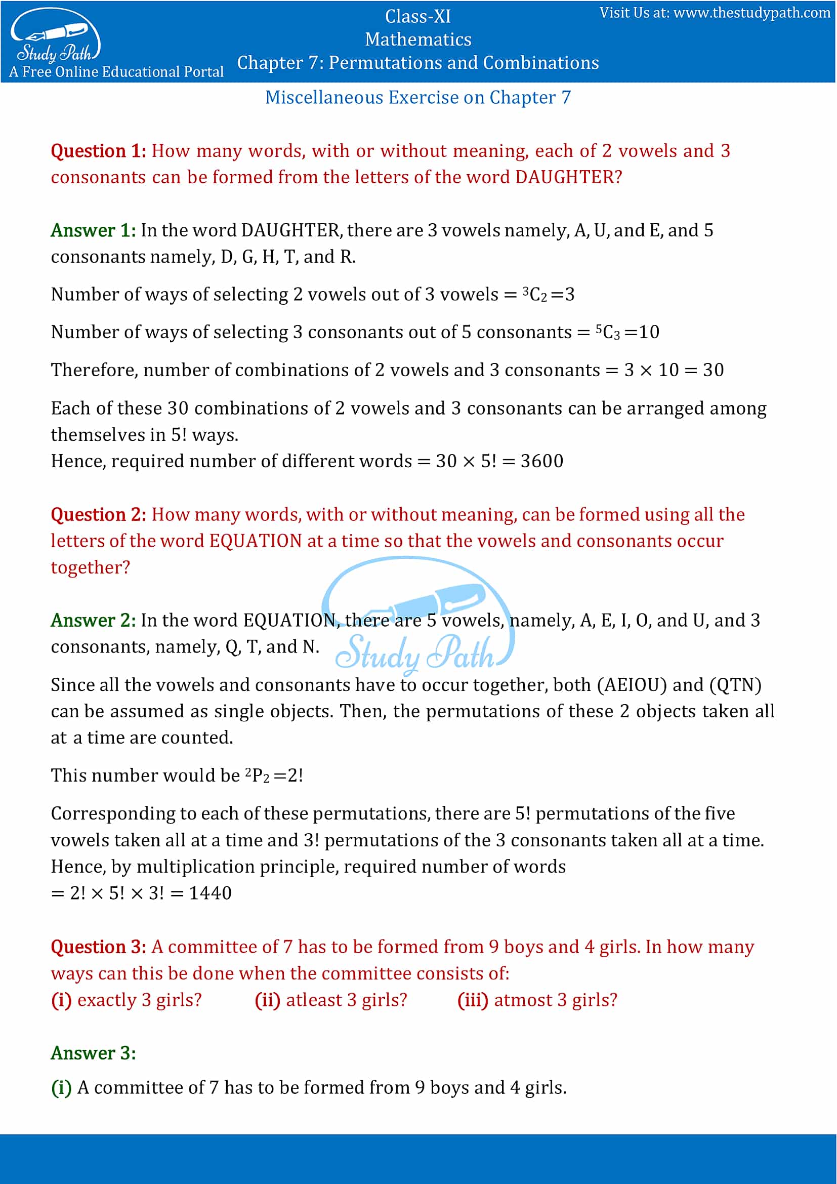 NCERT Solutions for Class 11 Maths chapter 7 Permutations and Combinations part-18