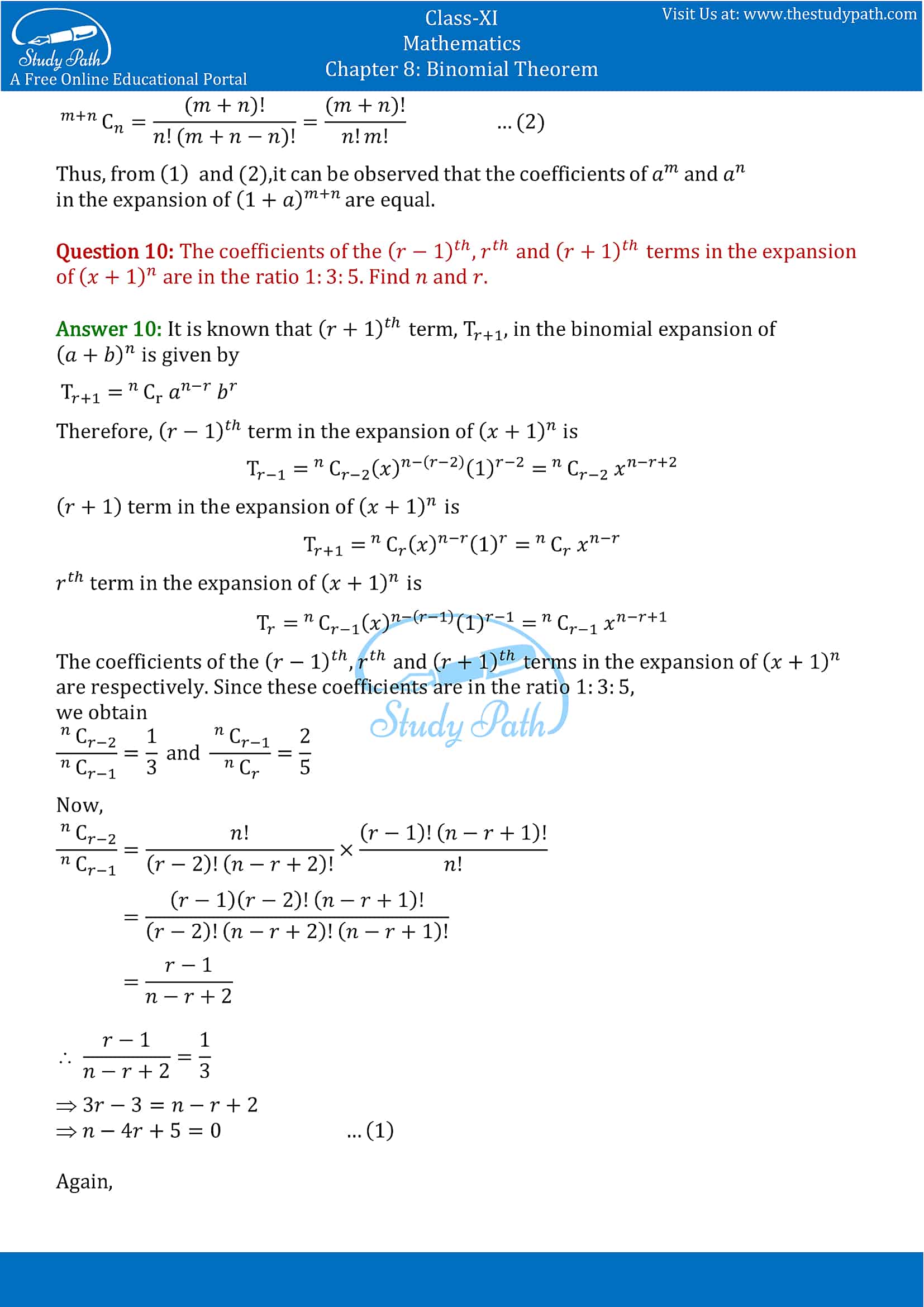 NCERT Solutions for Class 11 Maths chapter 8 Binomial Theorem part-10
