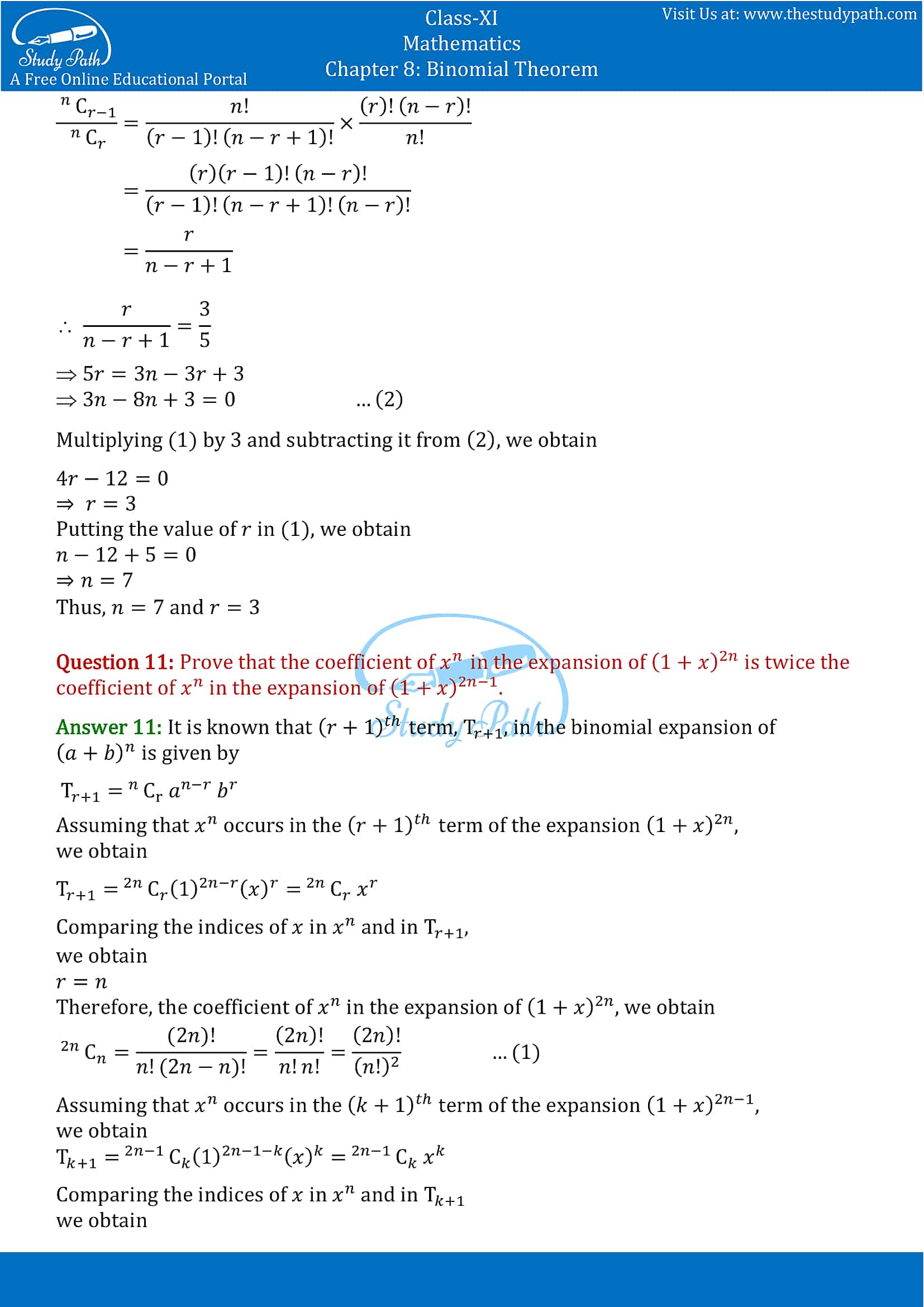 NCERT Solutions for Class 11 Maths chapter 8 Binomial Theorem part-11