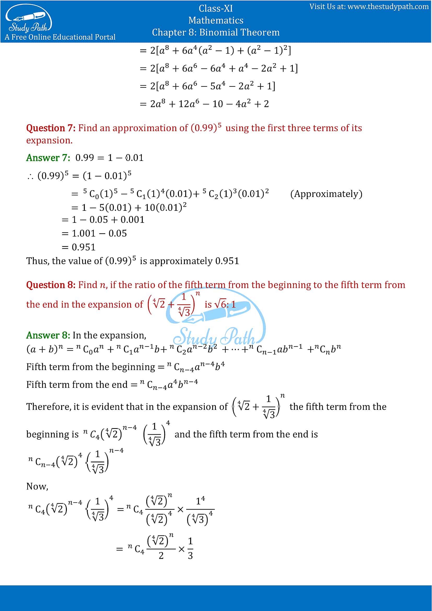 NCERT Solutions for Class 11 Maths chapter 8 Binomial Theorem part-18