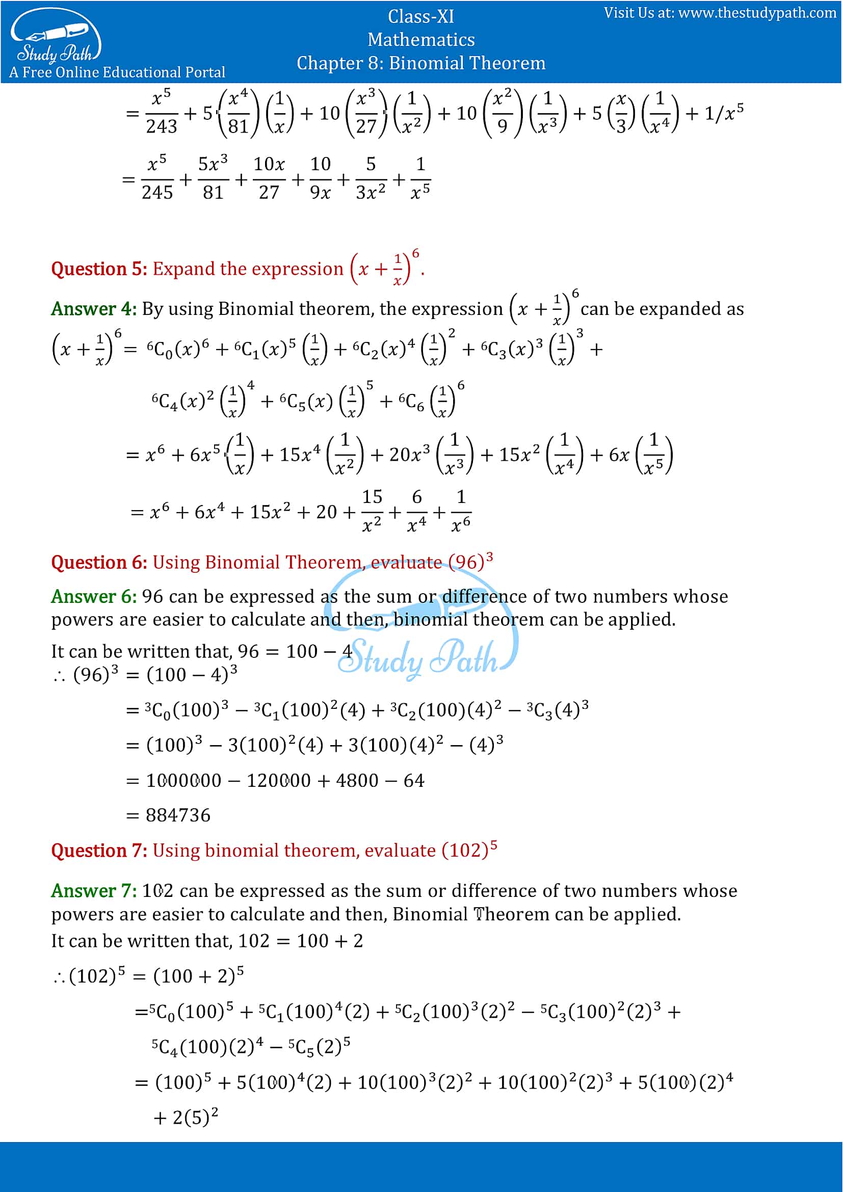 NCERT Solutions for Class 11 Maths chapter 8 Binomial Theorem part-2