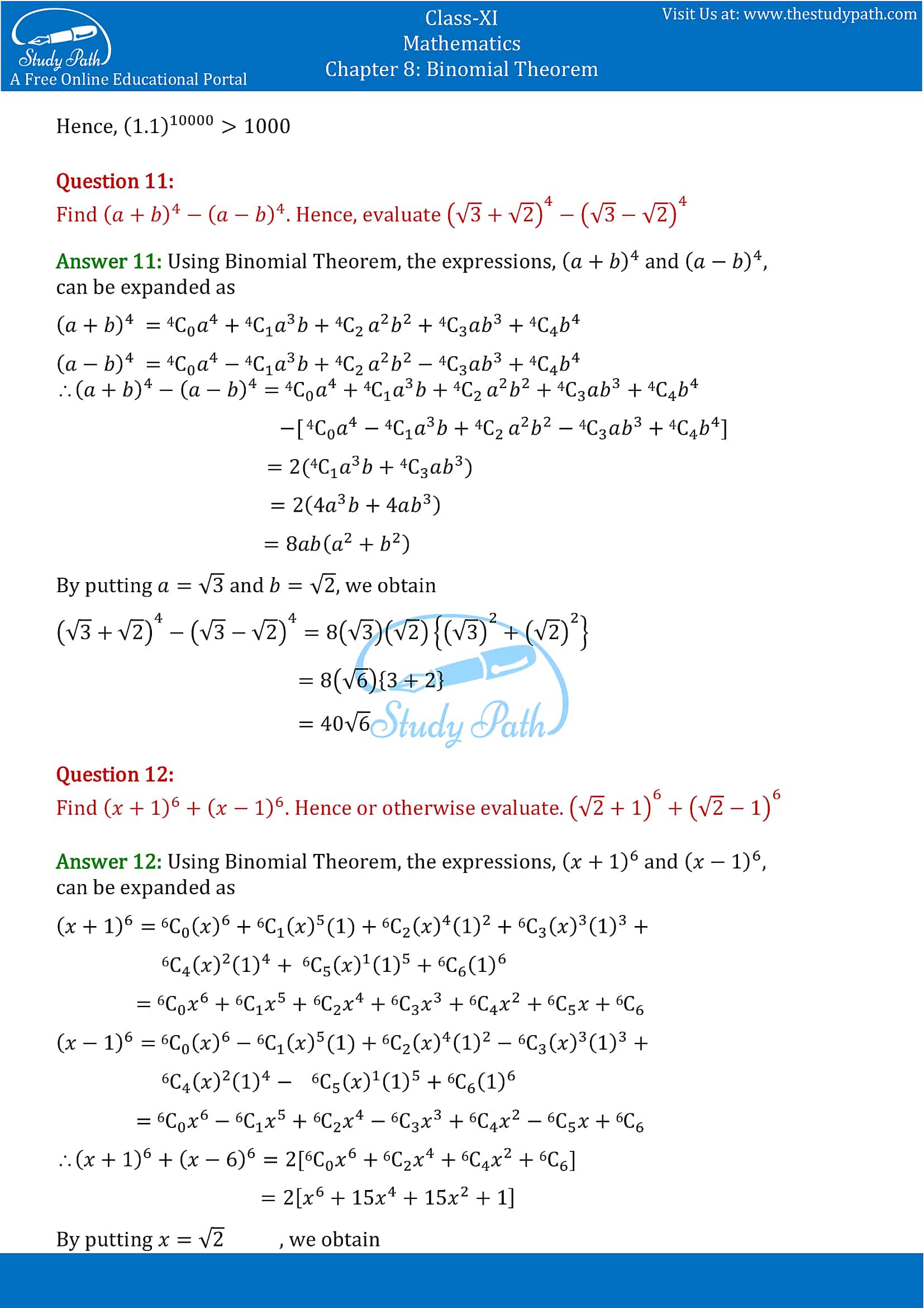 NCERT Solutions for Class 11 Maths chapter 8 Binomial Theorem part-4