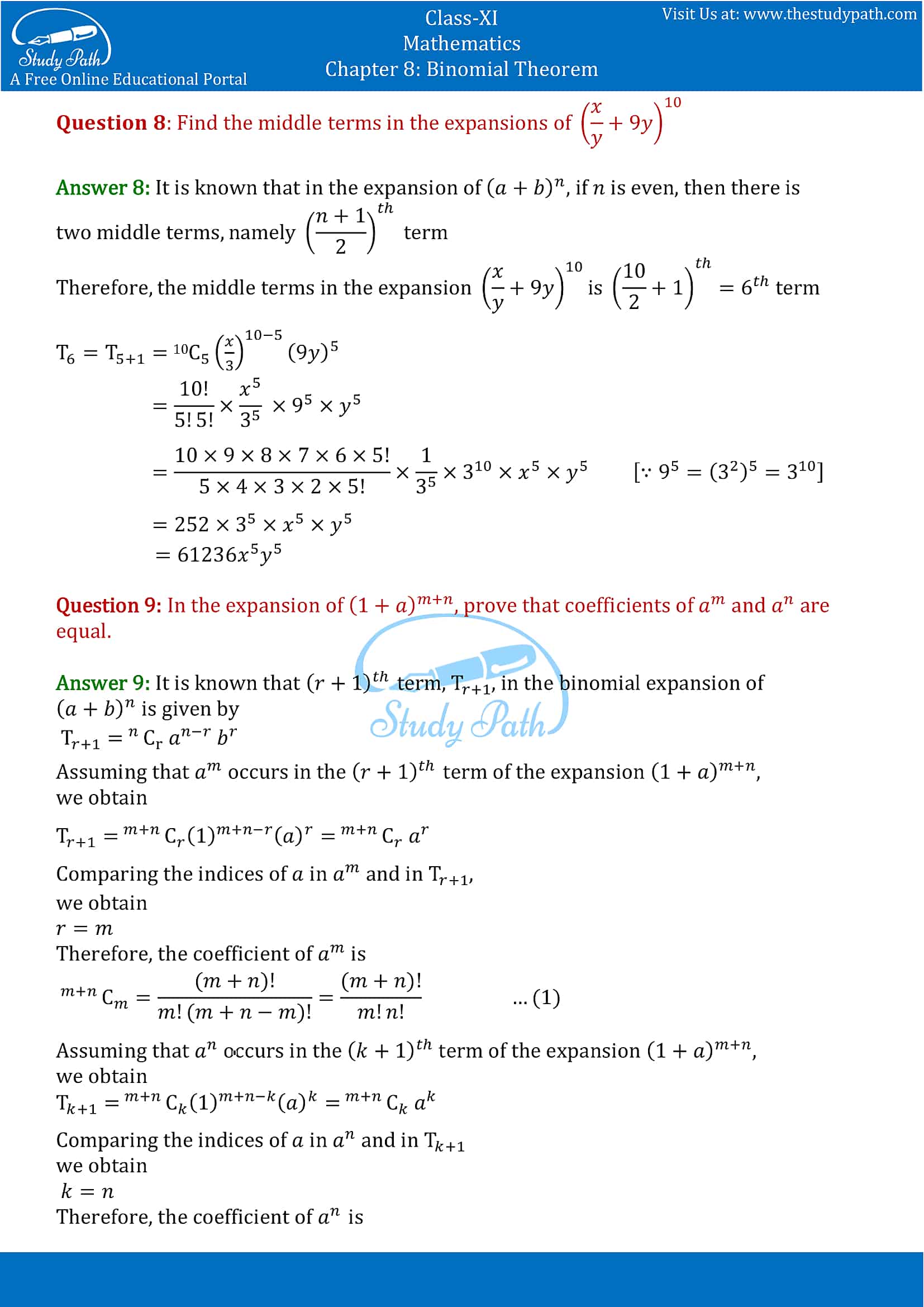 NCERT Solutions for Class 11 Maths chapter 8 Binomial Theorem part-8