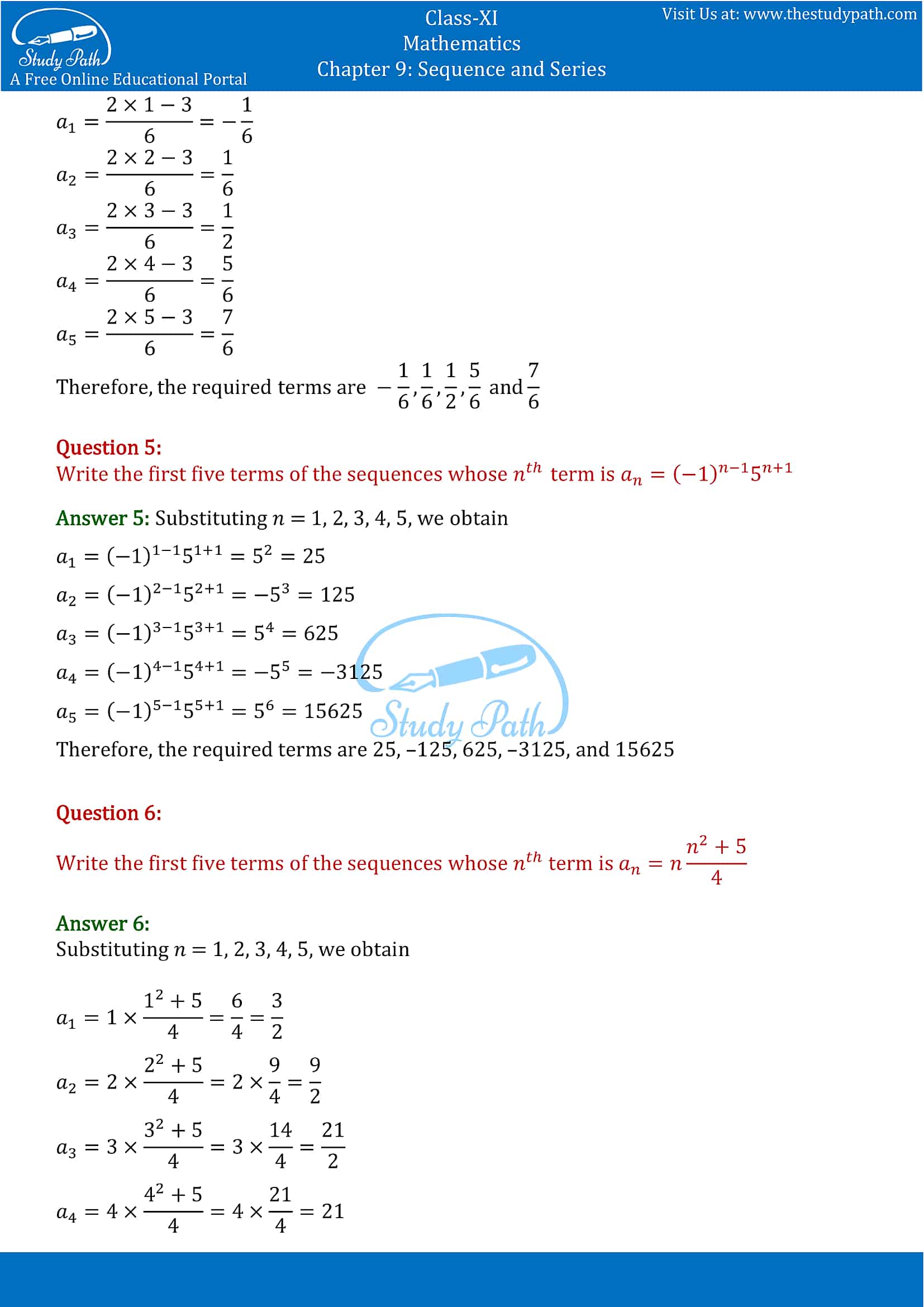NCERT Solutions for Class 11 Maths chapter 9 Sequence and Series Exercise 9.1 Part-2